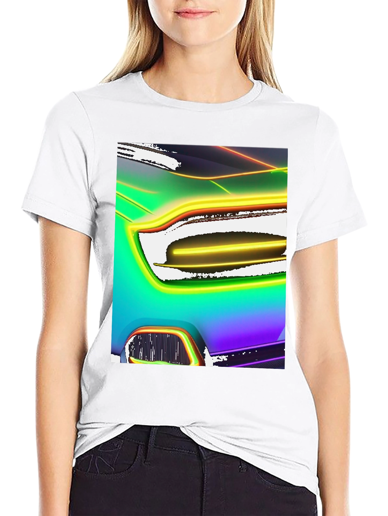Black Neon Car Graphic Black T-Shirt view 9