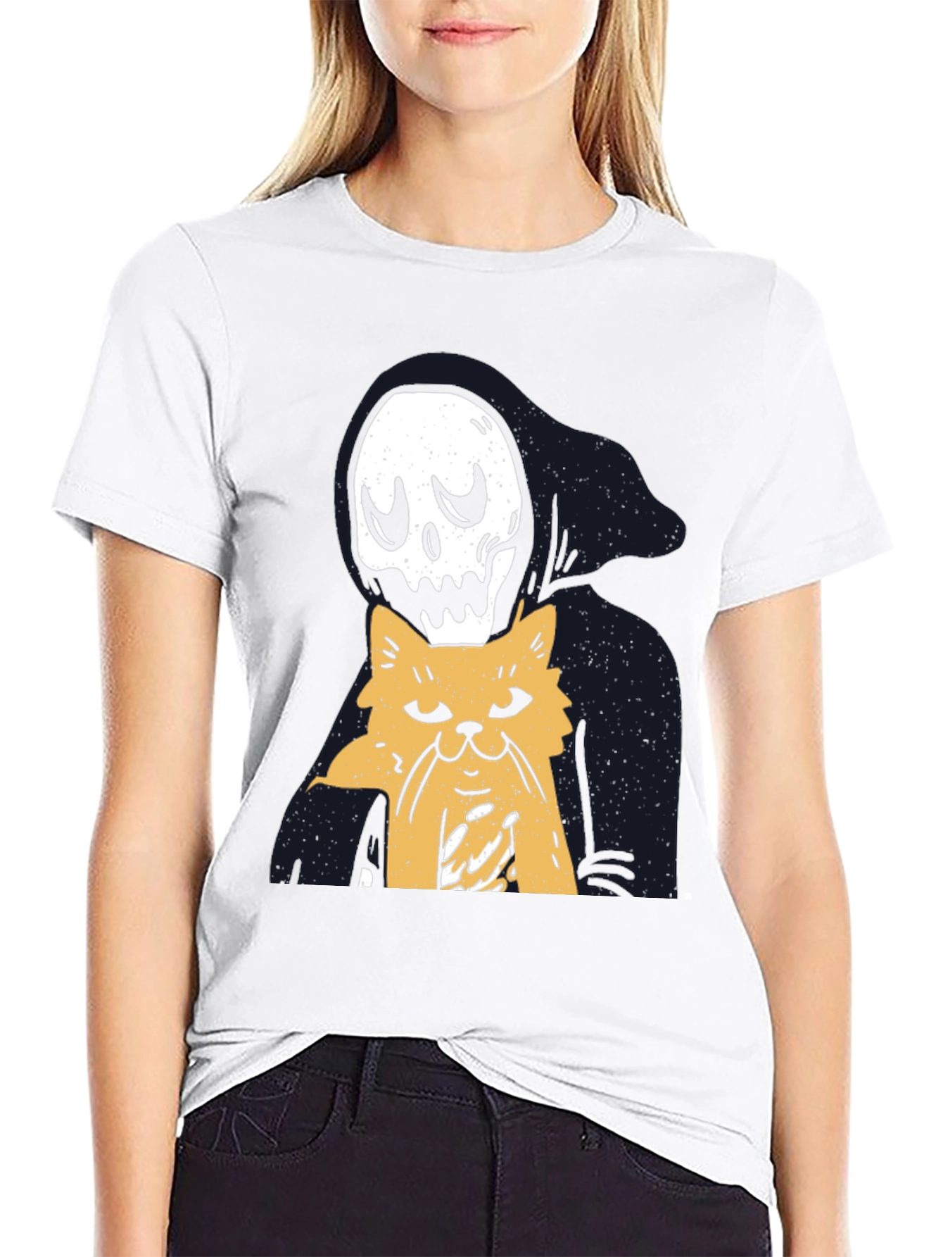 Black Grim Reaper Cat Lover T-Shirt - Black view 9