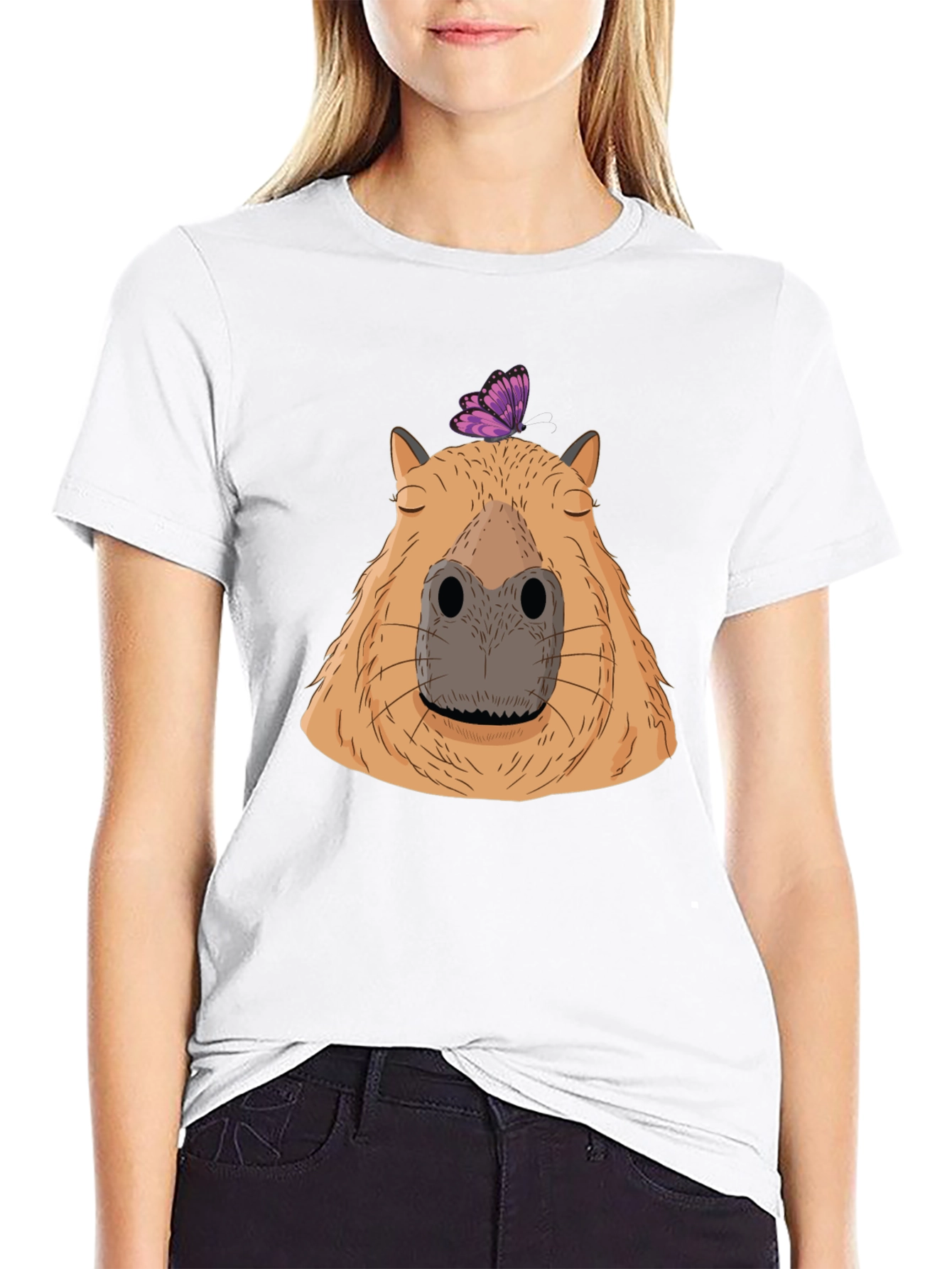 Black Capybara & Butterfly Graphic T-Shirt - Comfort & Style view 9