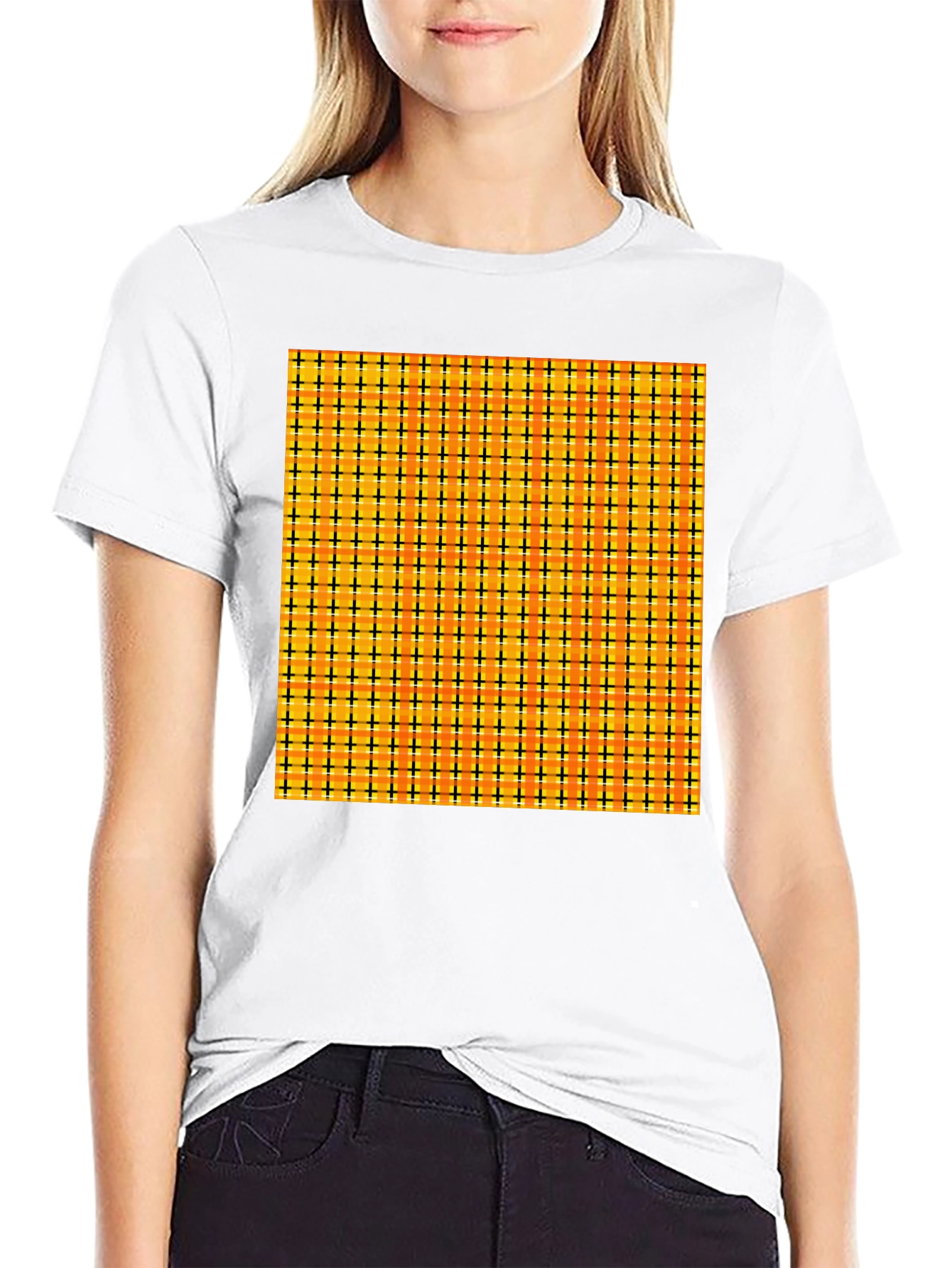 Black Men's Black Tee with Colorful Grid Pattern view 9