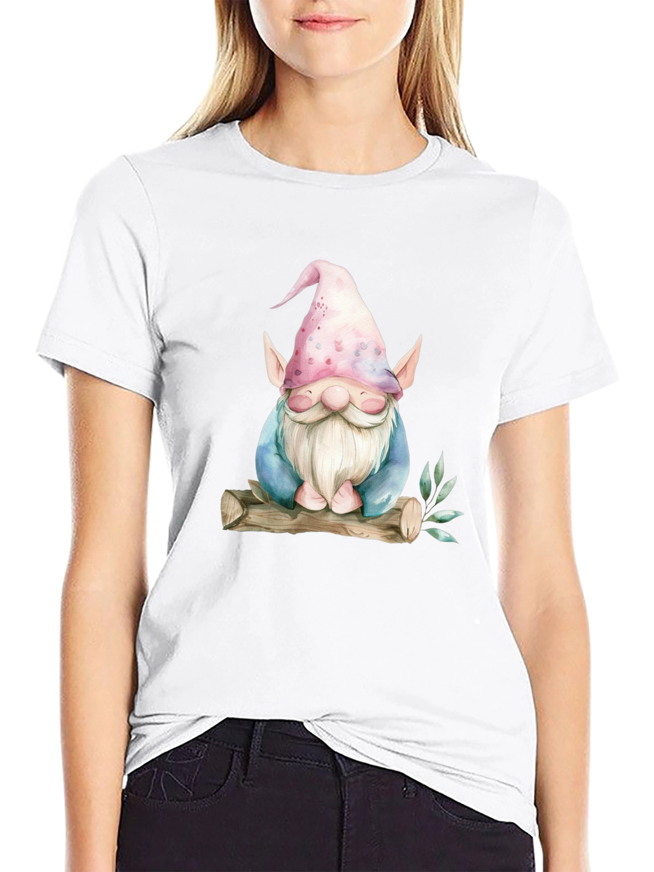 Black Whimsical Gnome Graphic Tee - Black view 9