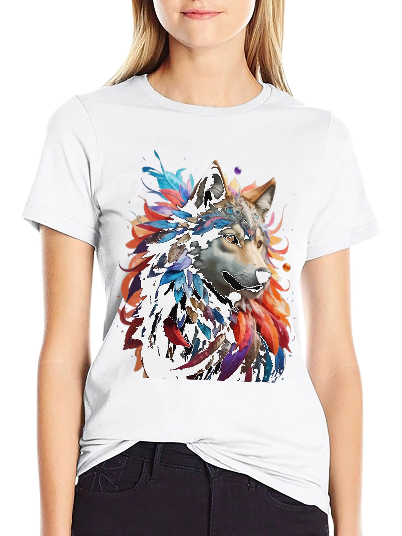 Black Wolf Art Graphic Tee - Men's Black T-Shirt view 9