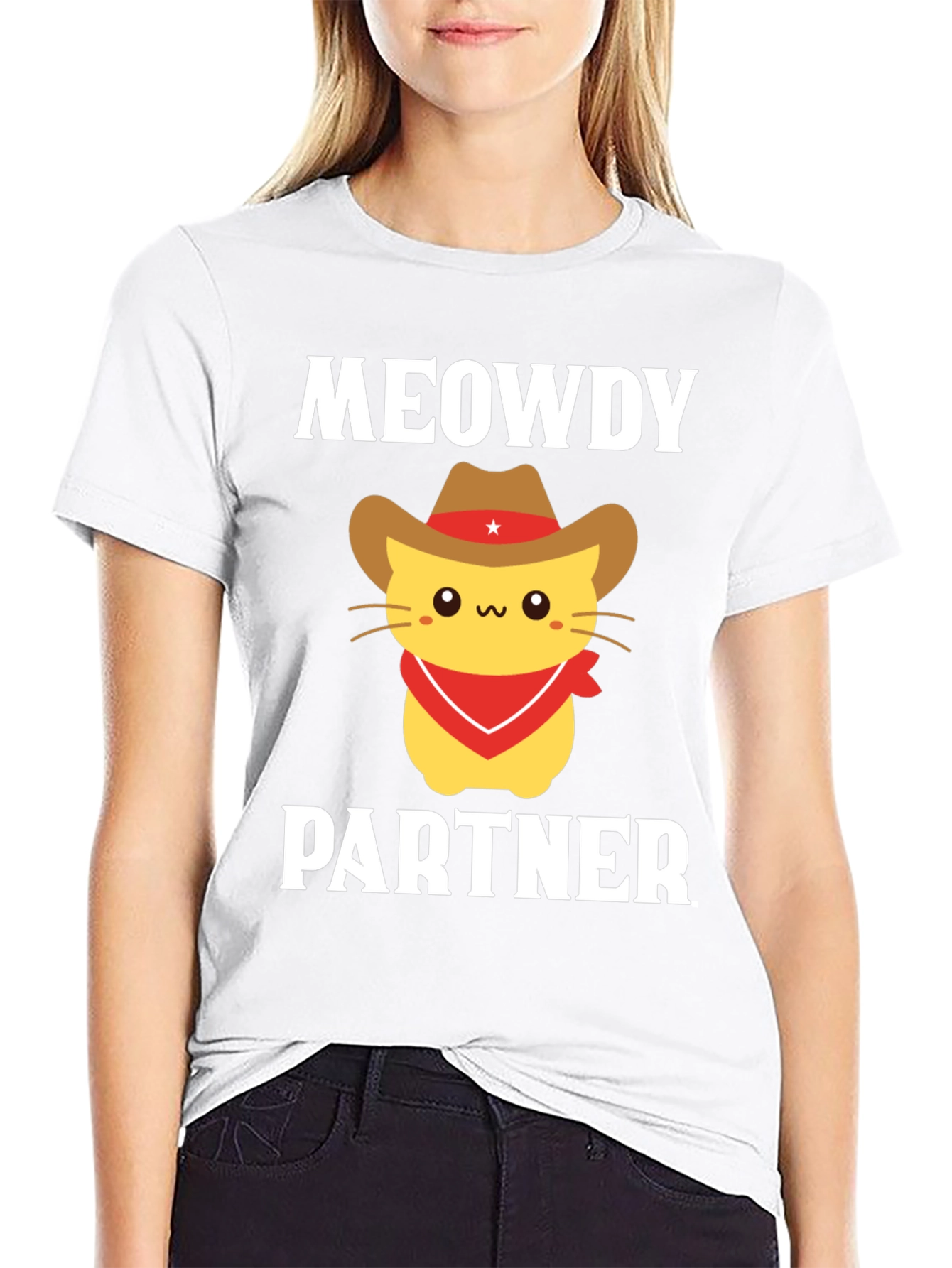 Black Meowdy Partner Cat Cowboy T-Shirt view 9