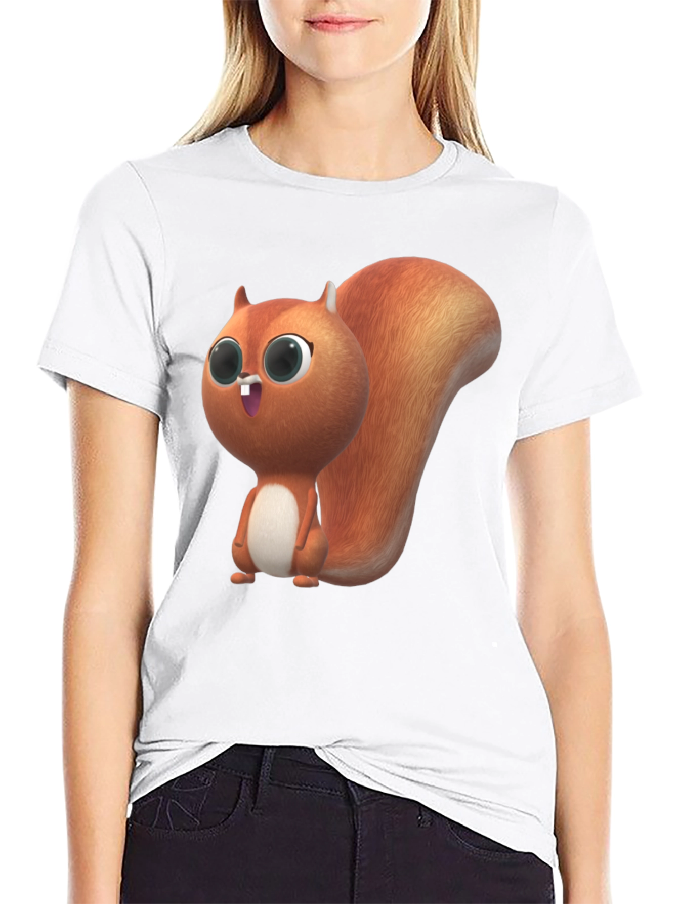 Black Cute Squirrel Graphic Black T-Shirt view 9