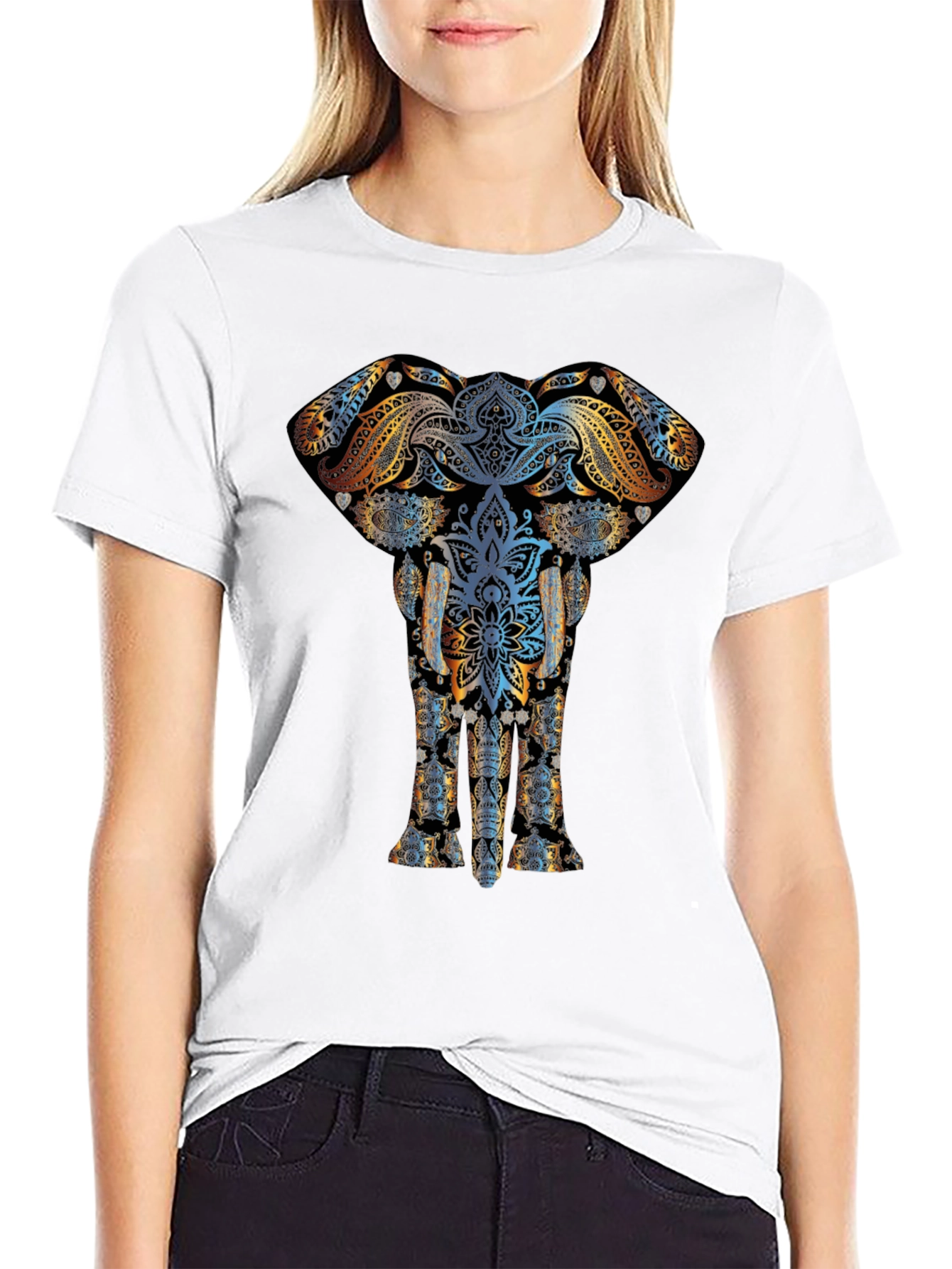 Black Elephant Mandala Graphic Tee - Stylish Black T-Shirt view 9