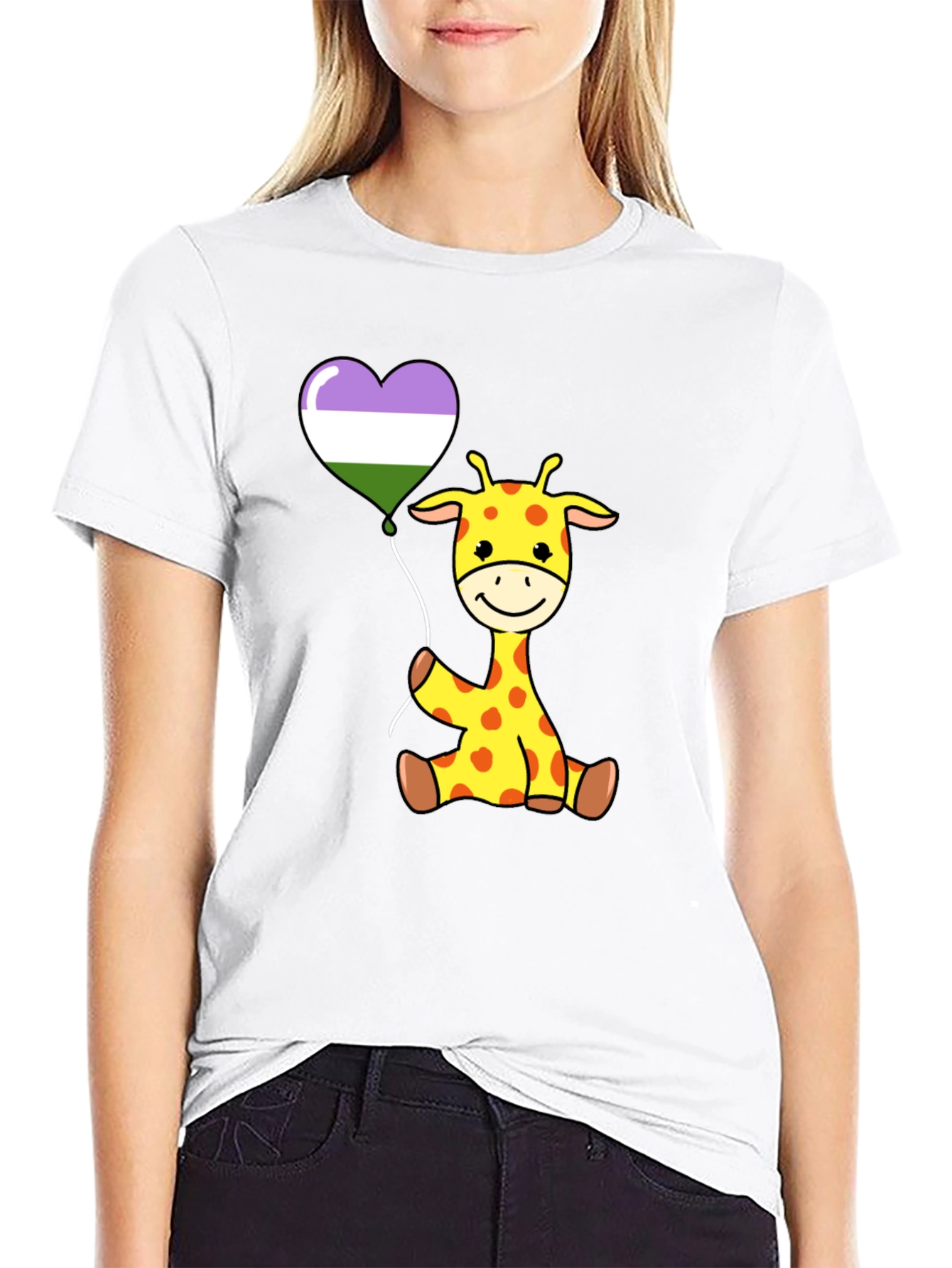 Black Cute Giraffe Balloon T-Shirt view 9