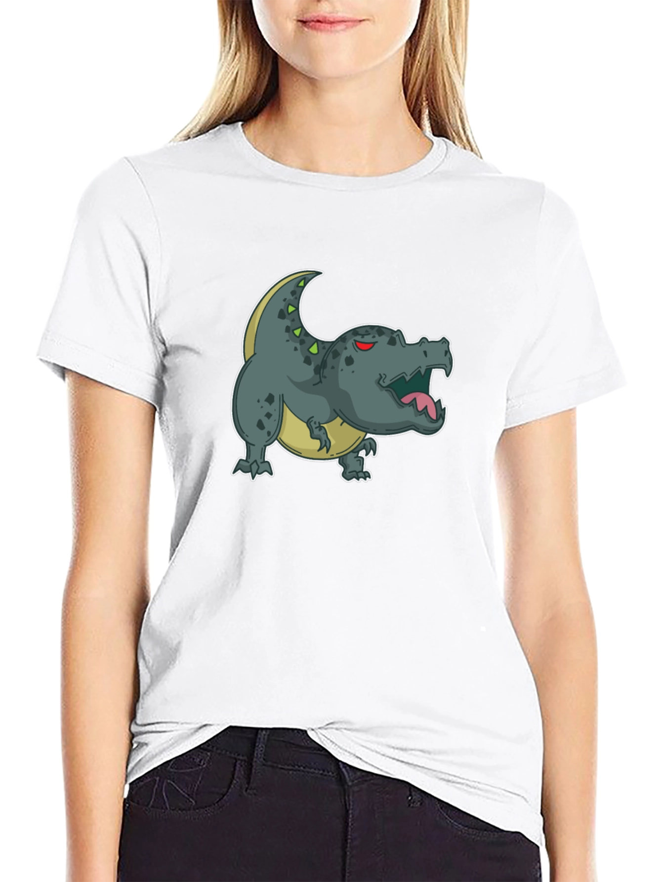 Black Cartoon Dinosaur Graphic Tee - Black view 9