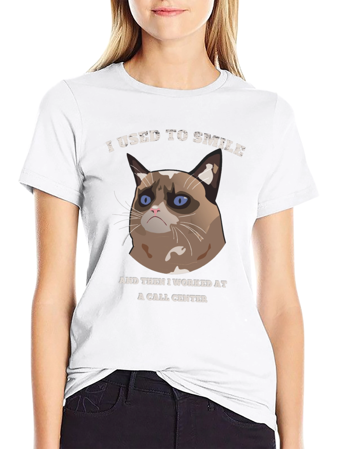 Black Grumpy Cat Call Center T-Shirt view 9