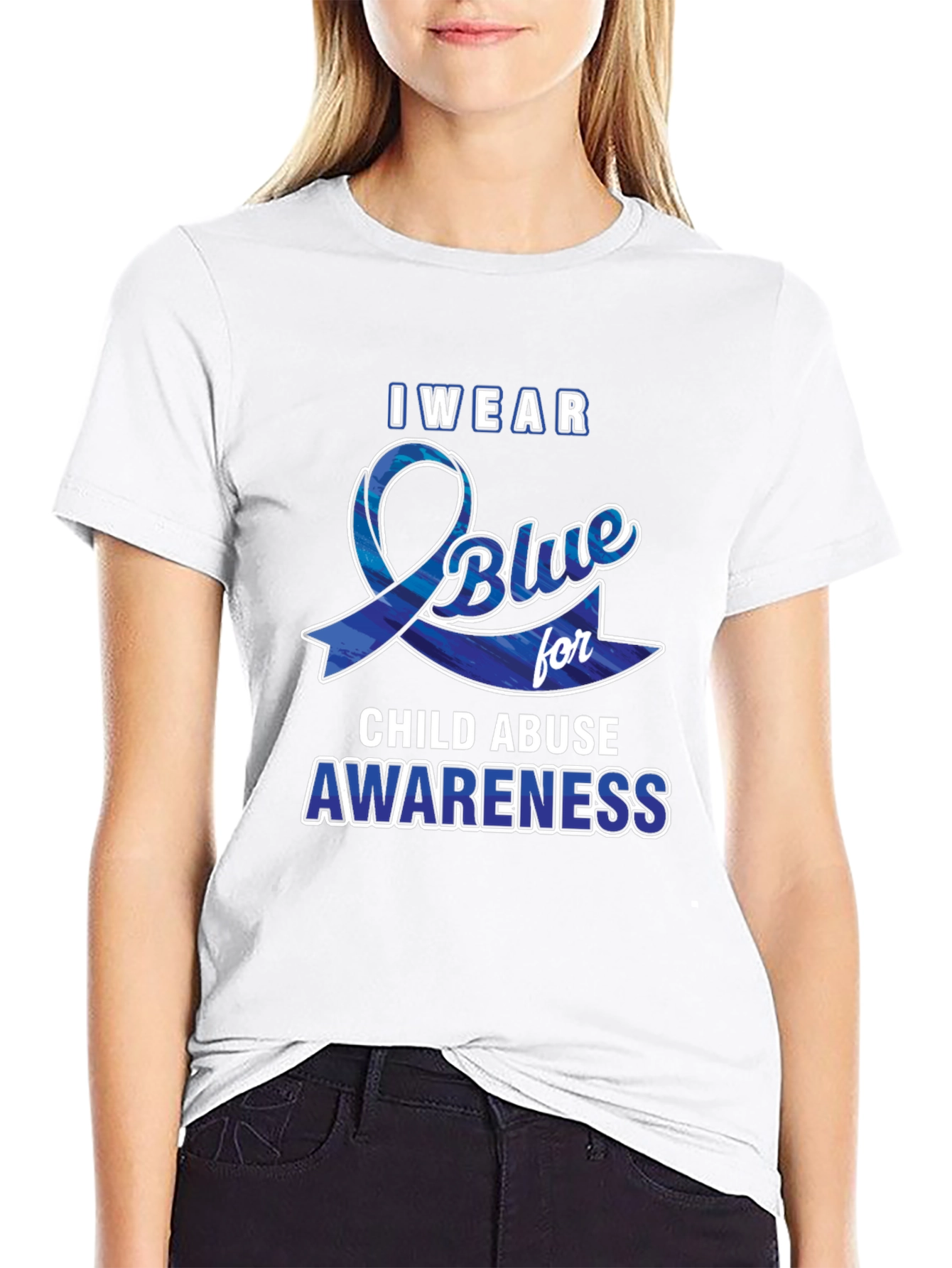 Black I Wear Blue For Child Abuse Awareness T-Shirt view 9