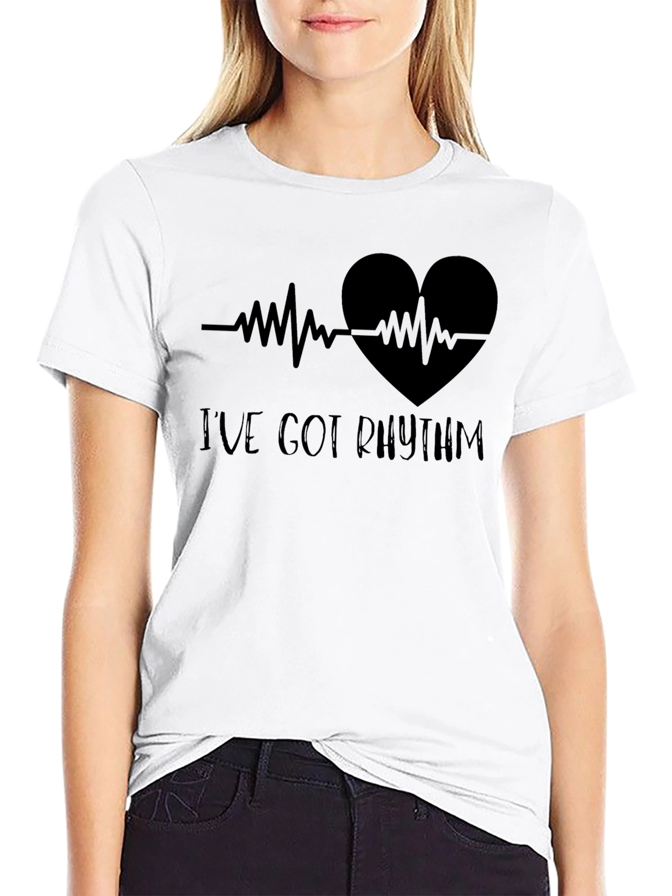 Black I've Got Rhythm Heartbeat T-Shirt view 9