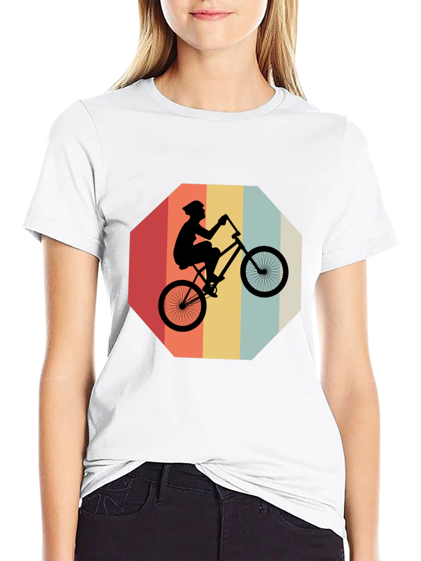 Black Retro Bike Rider Graphic Tee - Black Cotton Blend view 9