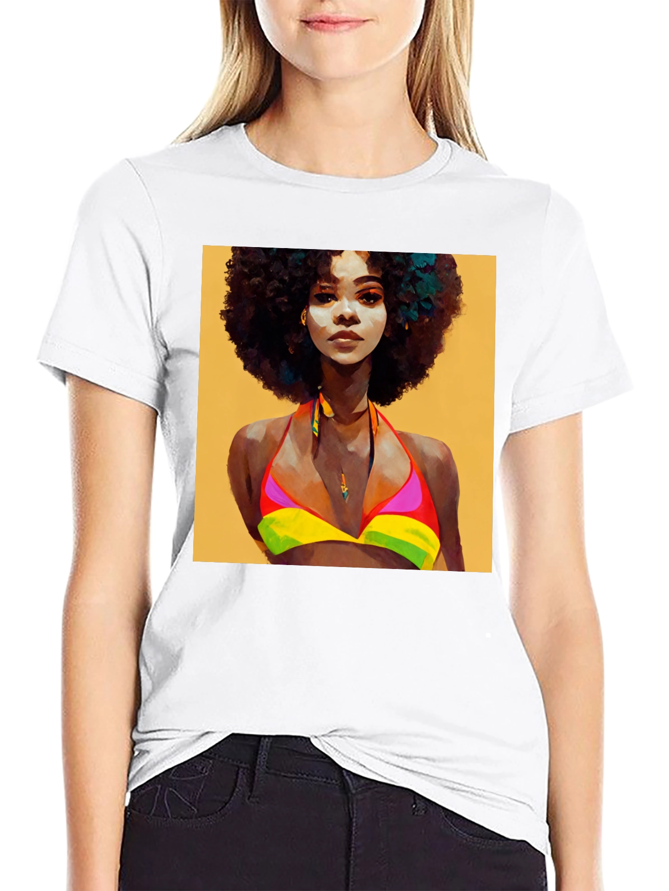 Black Afro Woman Art Graphic T-Shirt view 9