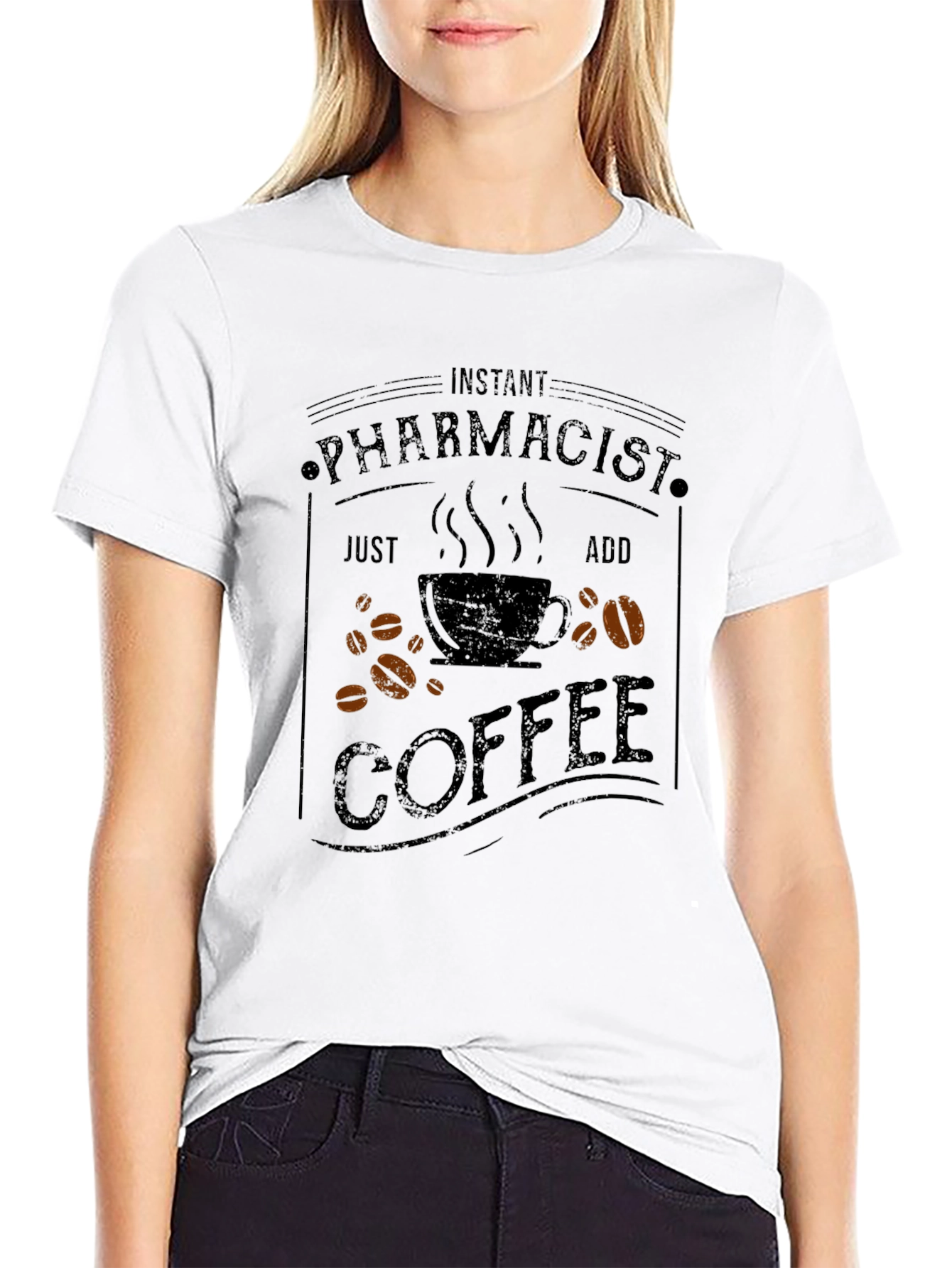 Black Instant Pharmacist Just Add Coffee Men's Black T-Shirt view 9