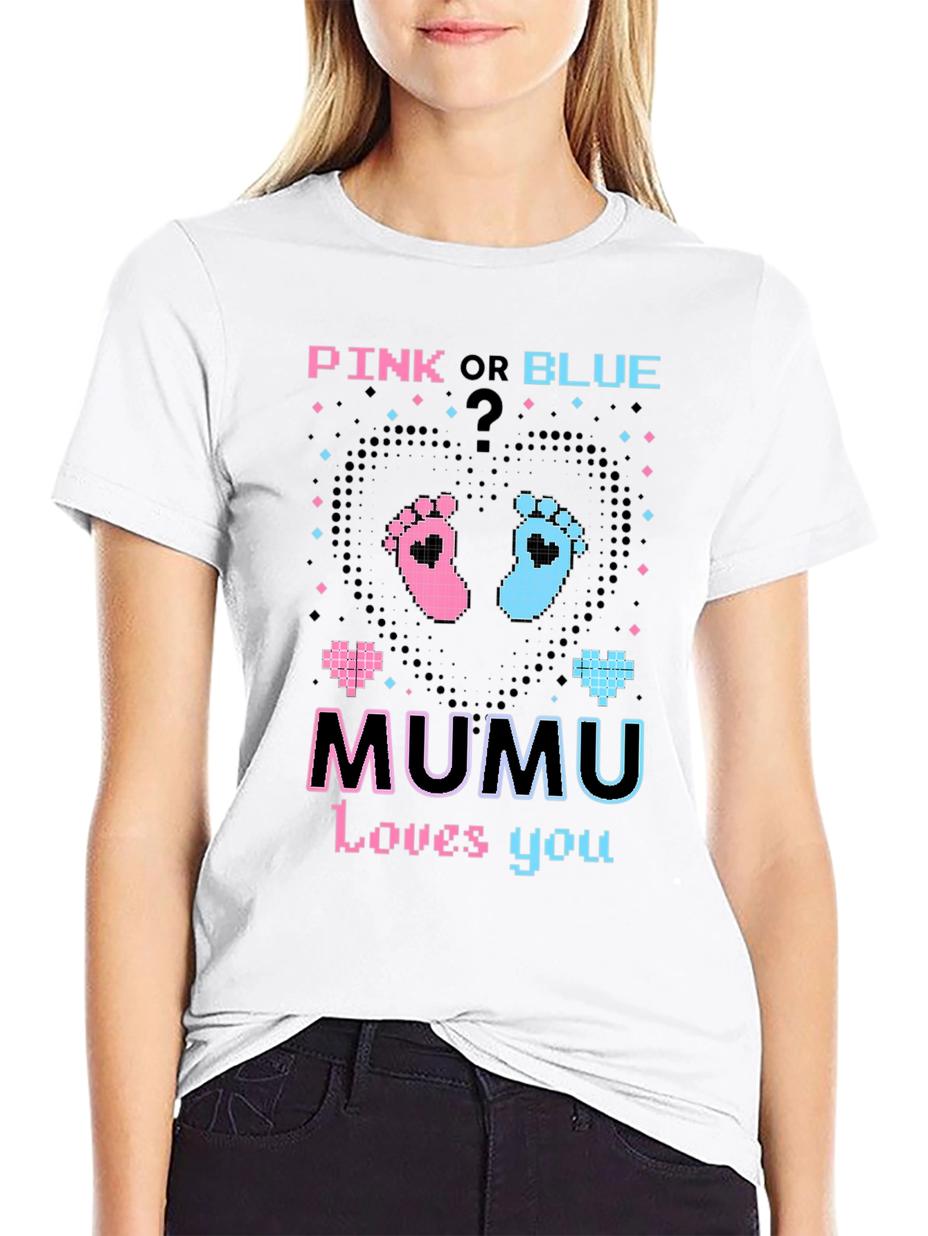 Black Pink or Blue Gender Reveal 'MUMU Loves You' T-Shirt view 9