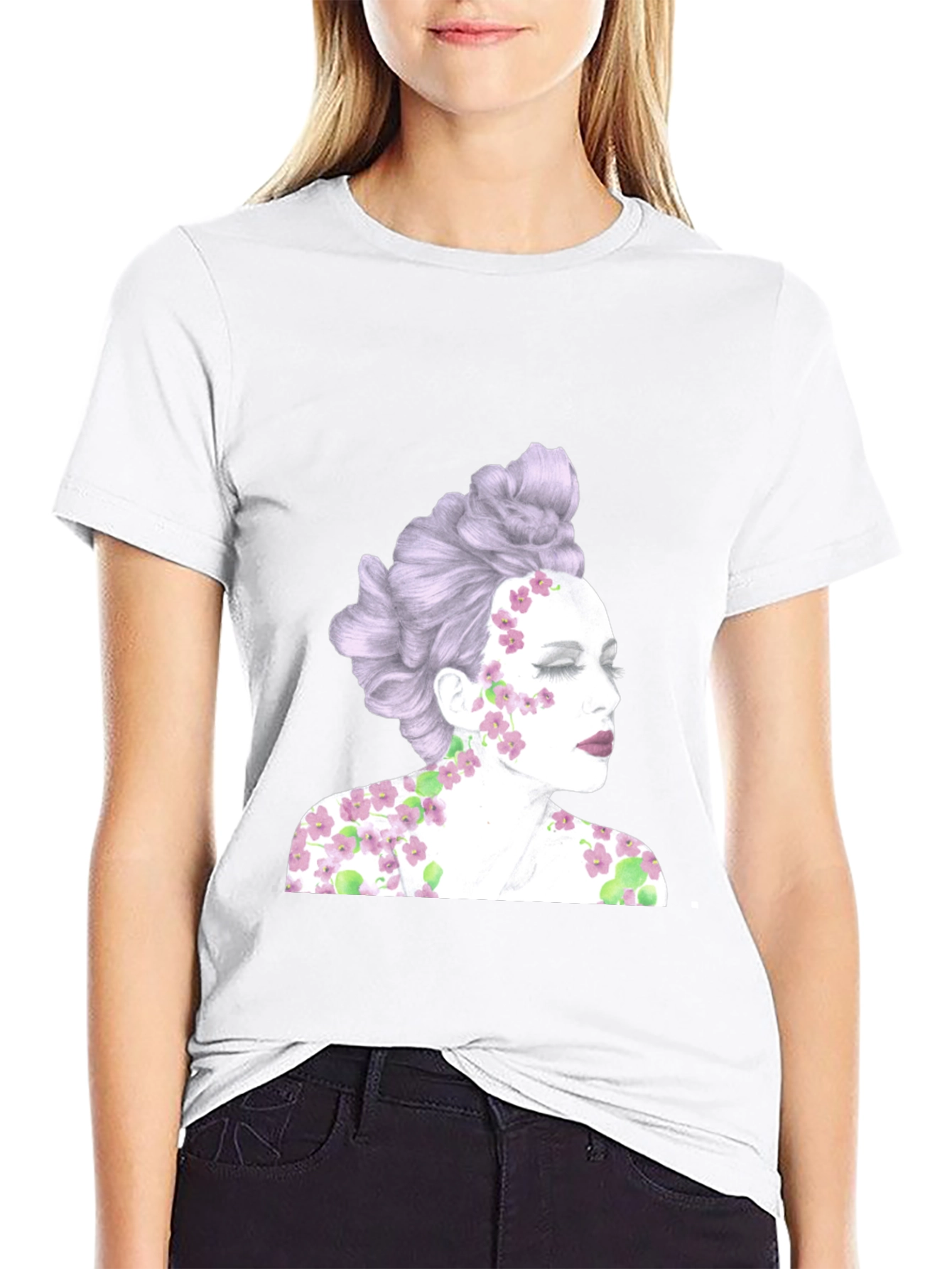 Black Floral Woman Graphic Tee - Unique Design view 9