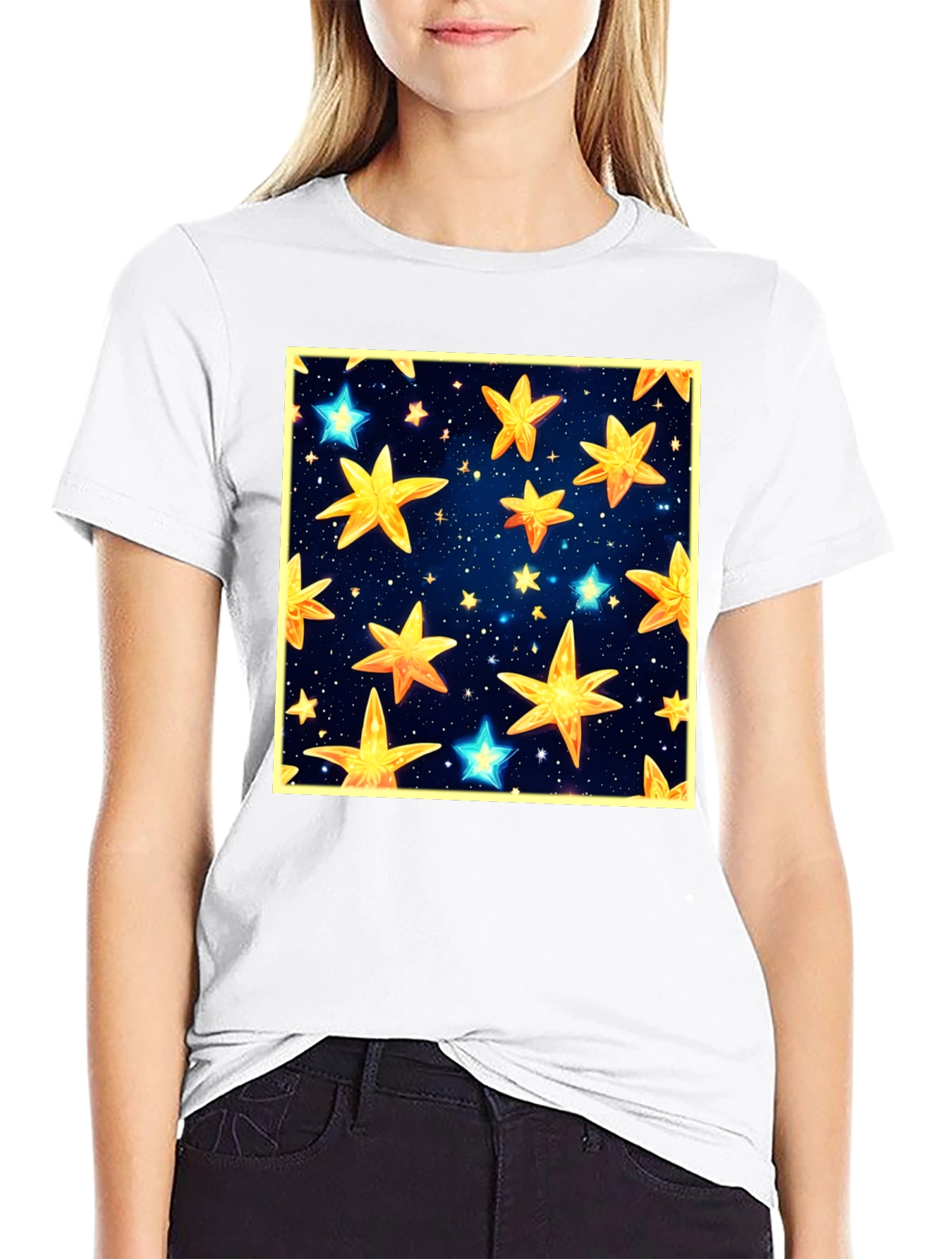Black Starry Night Graphic Tee - Black Cotton Comfort view 9