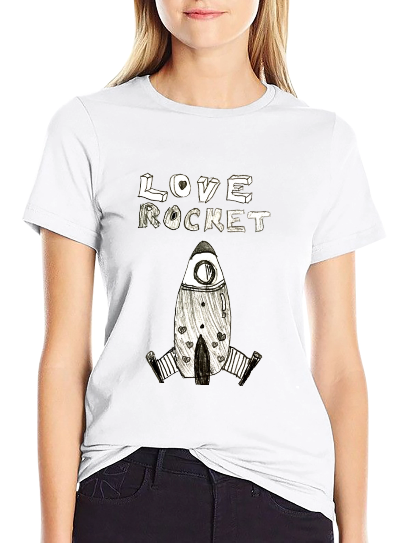 Black Love Rocket Graphic Tee - Black Cotton Blend view 9