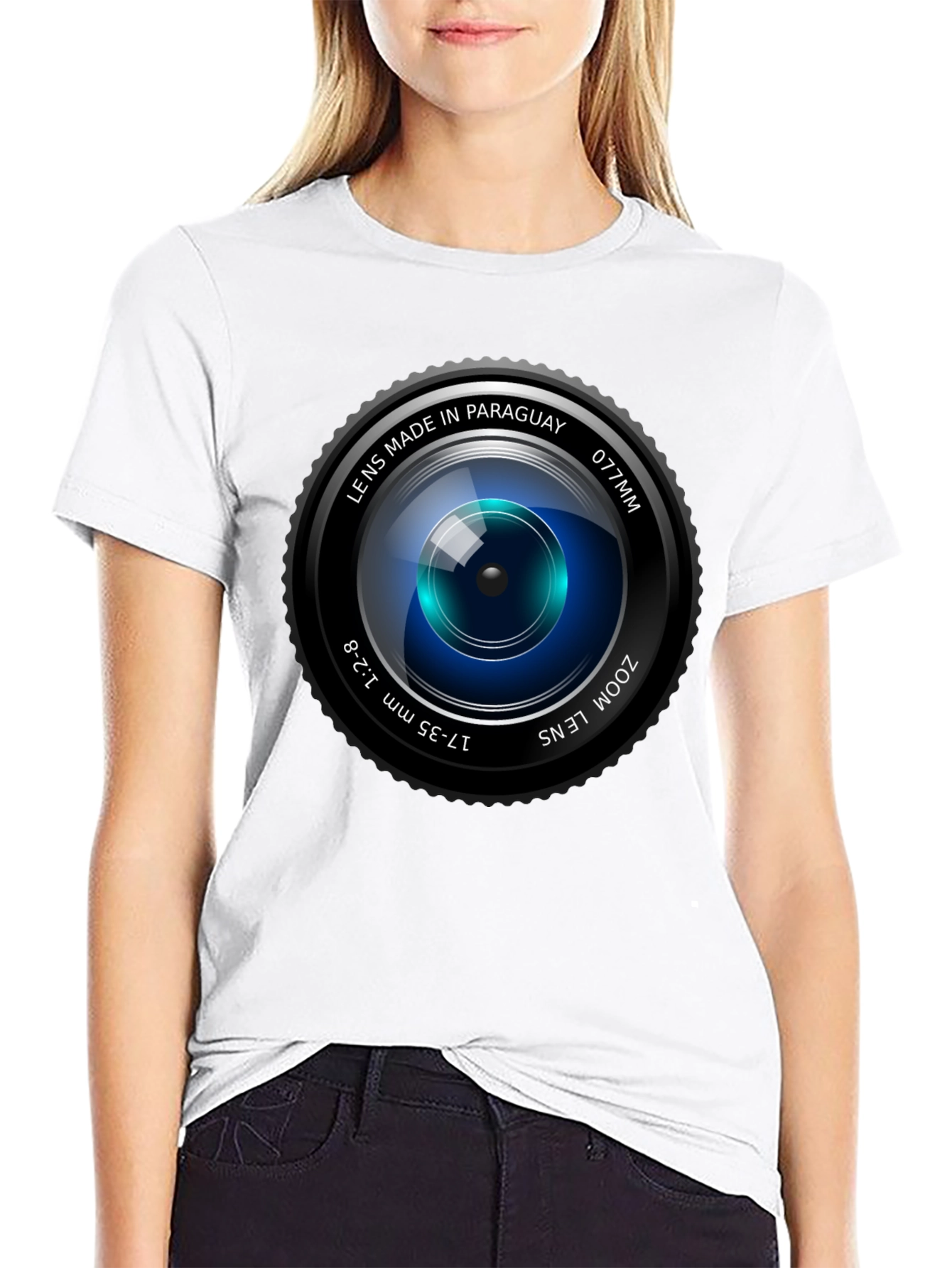 Black Camera Lens Graphic Print Crew Neck T-Shirt view 9