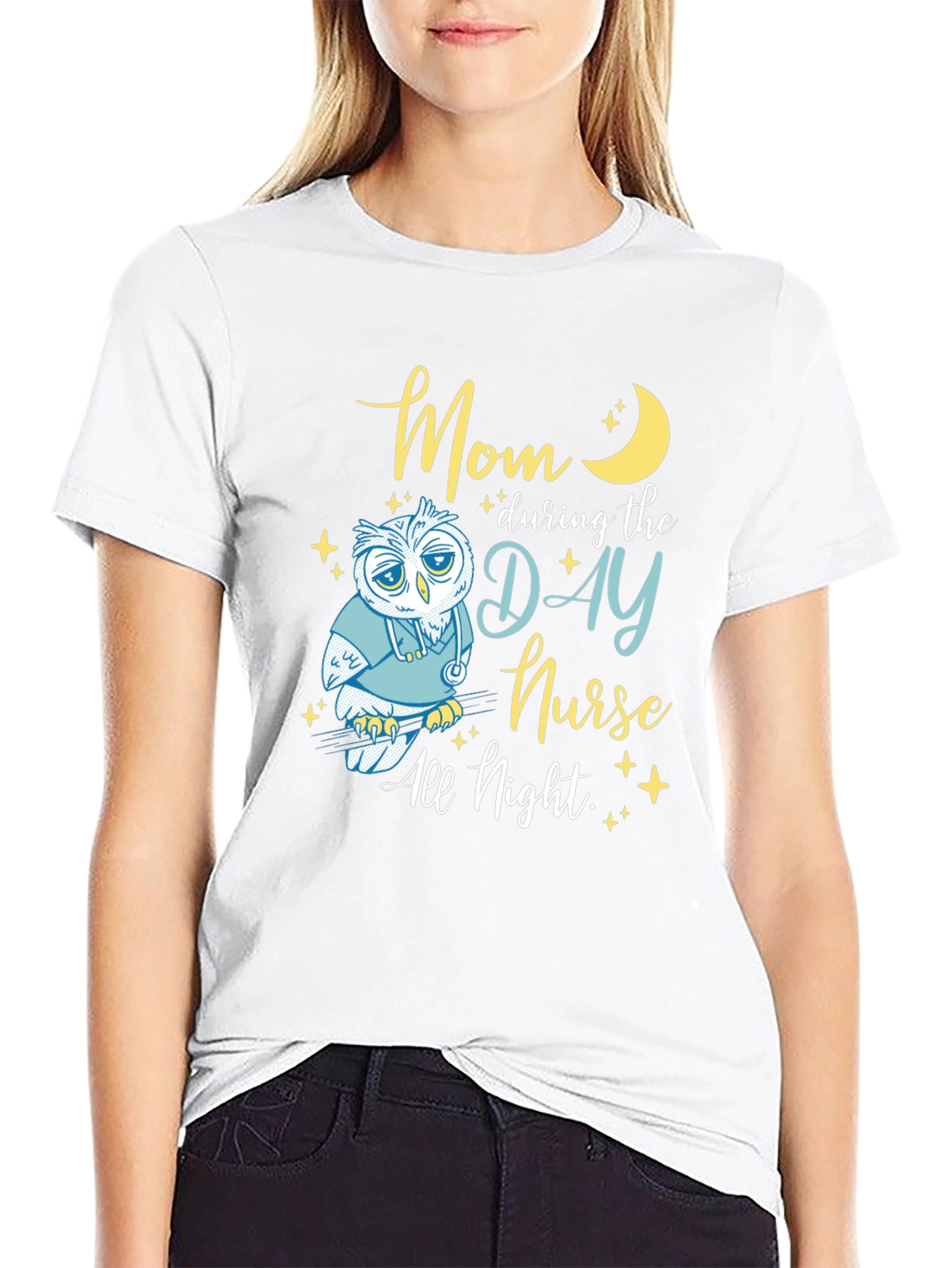 Black Mom Day Nurse, Night Owl T-Shirt - Soft Cotton Blend view 9