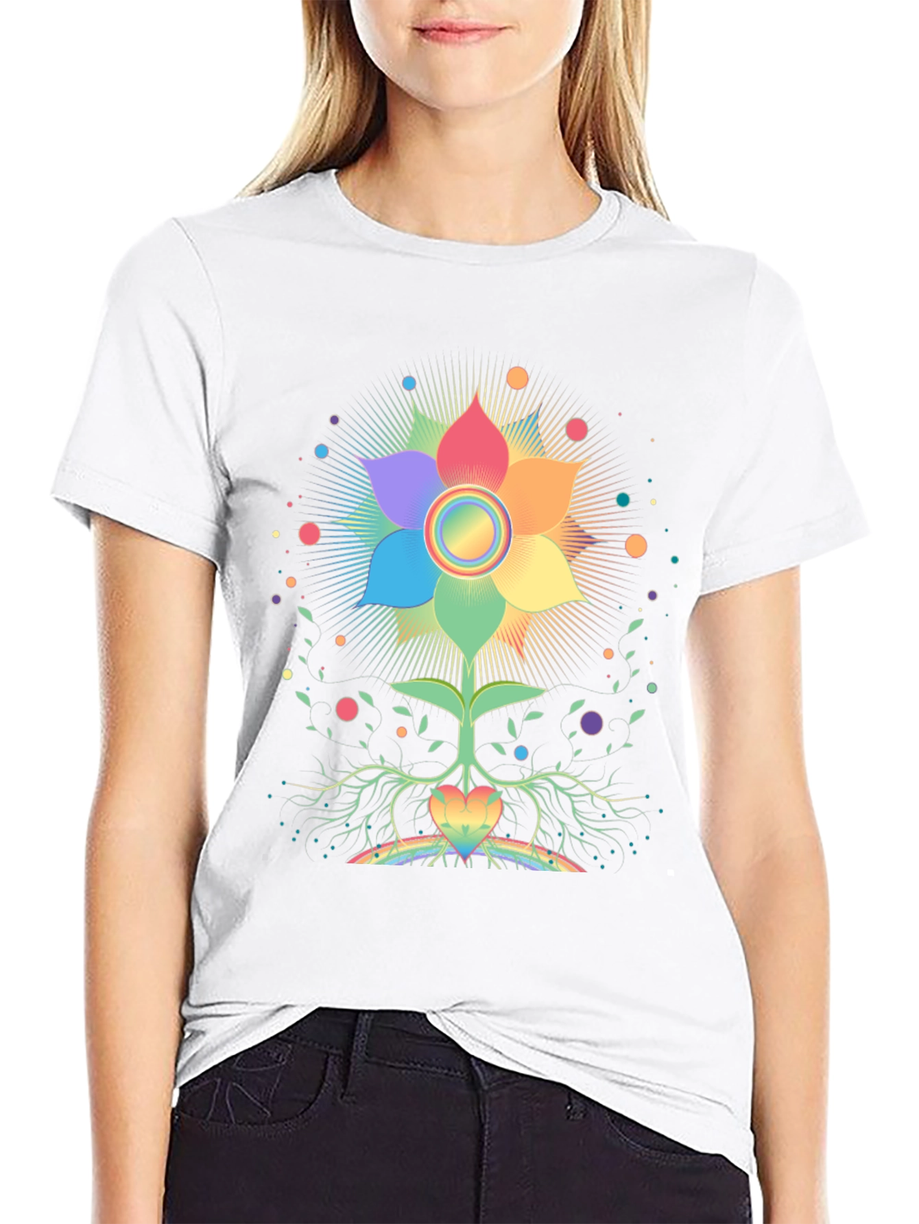 Black Rainbow Flower Chakra Tree Black T-Shirt view 9