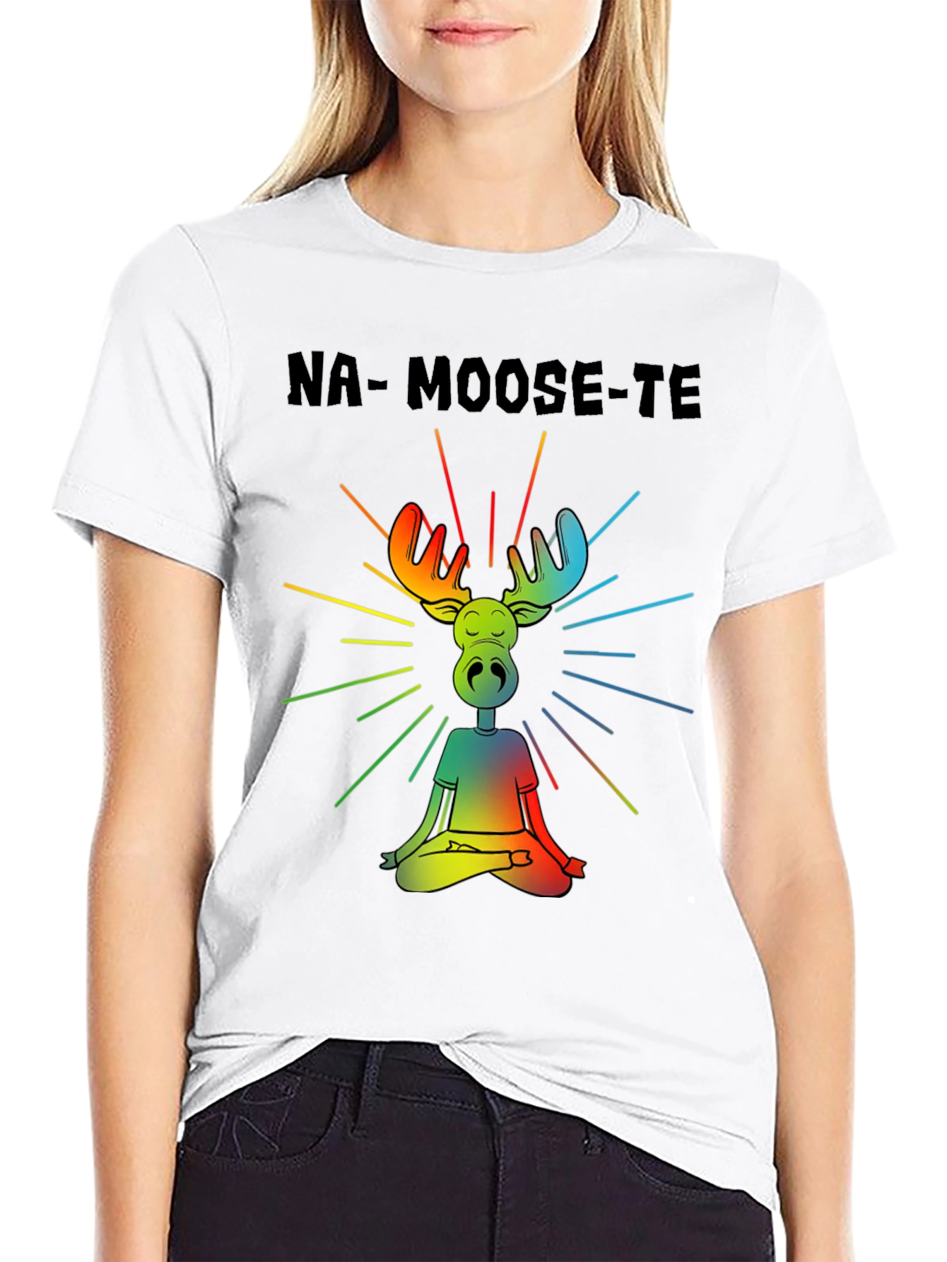 Black Na-Moose-Te T-Shirt - Yoga Moose Design view 9