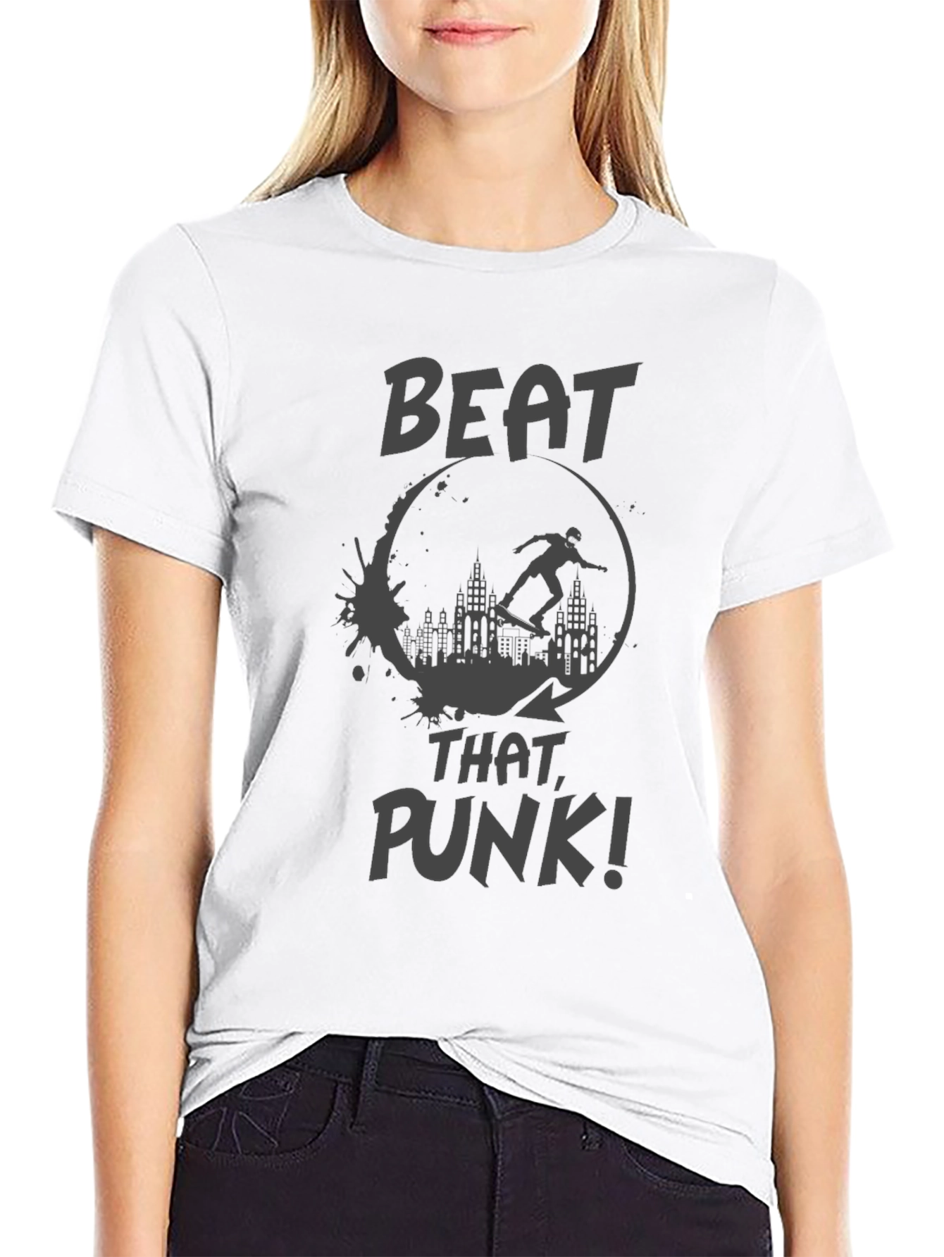 Black Beat That Punk T-Shirt - Skateboarder City Scene view 9