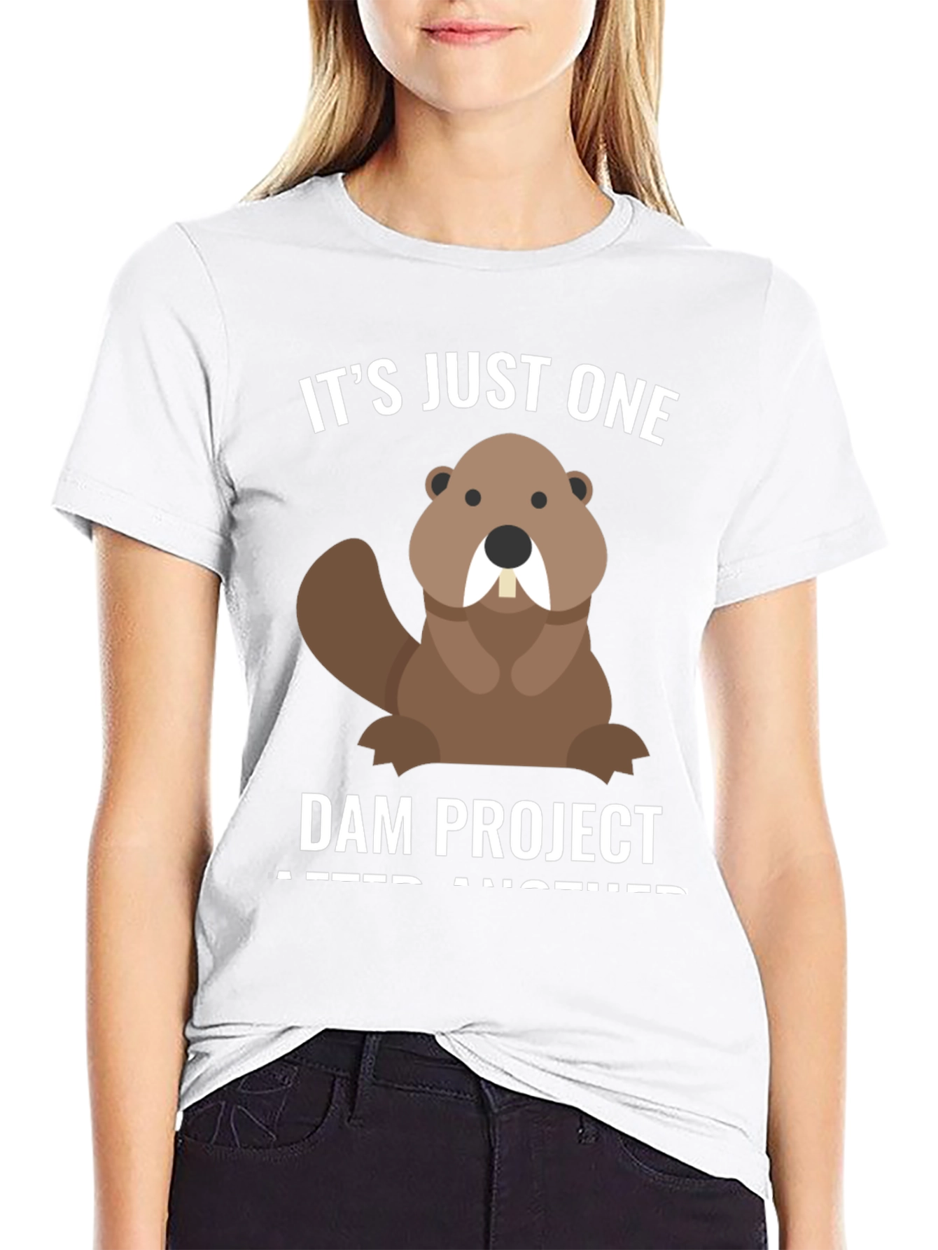 Black Funny Beaver T-Shirt - Dam Project Tee view 9