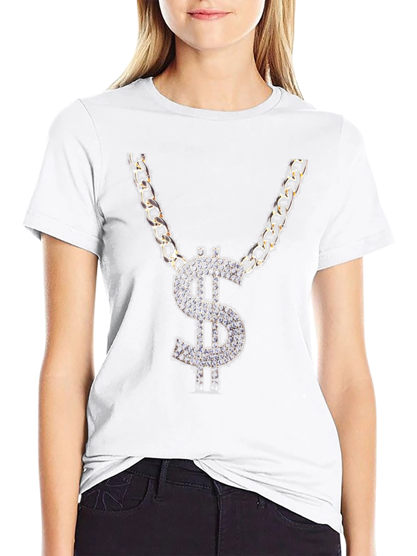 Black Dollar Sign Chain Graphic T-Shirt view 9