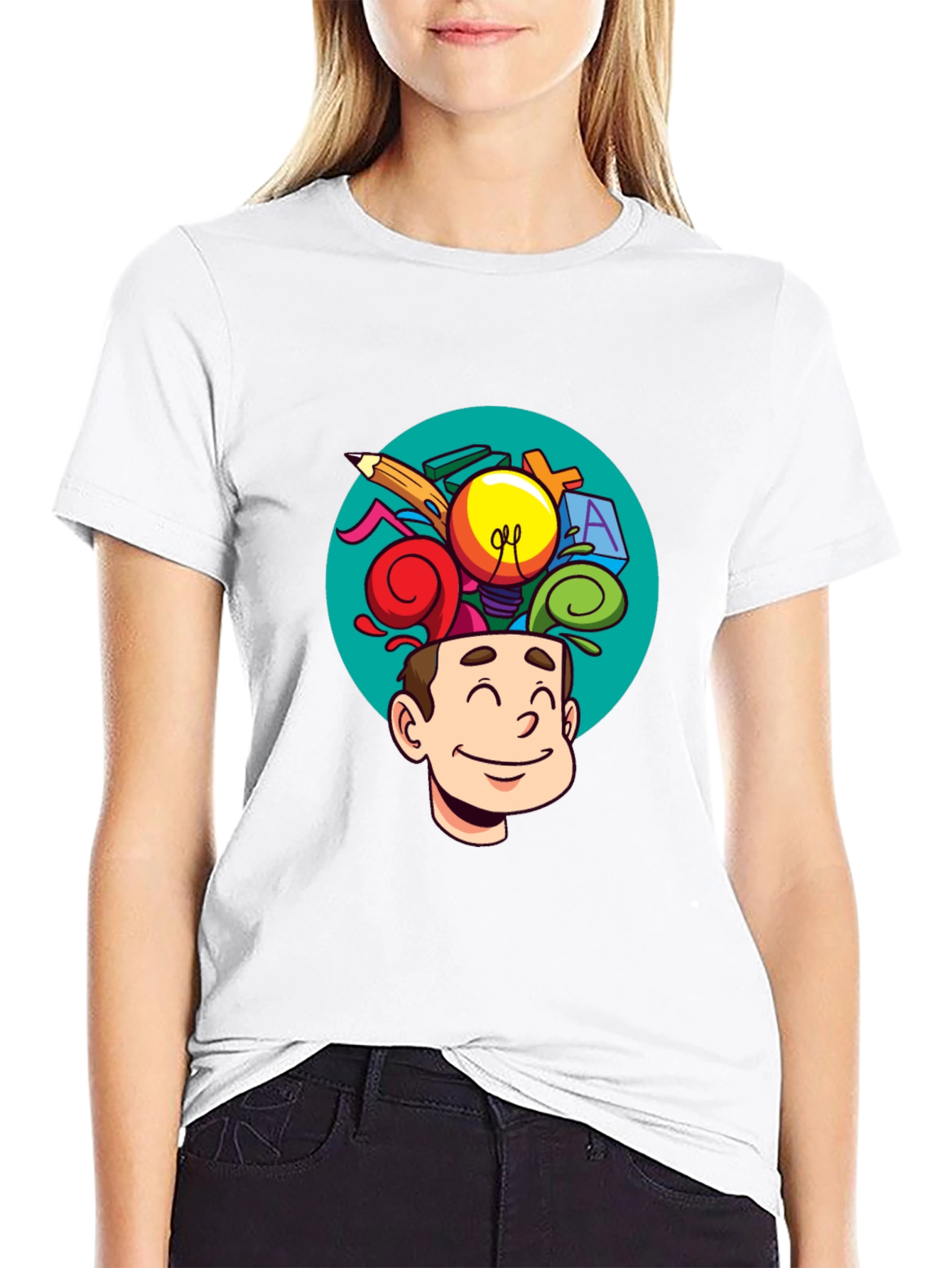 Black Creative Mind T-Shirt - Cartoon Brain view 9