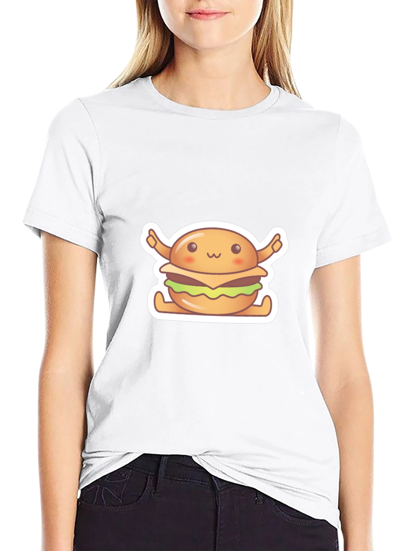 Black Kawaii Burger Graphic Tee - Unisex Black T-Shirt view 9