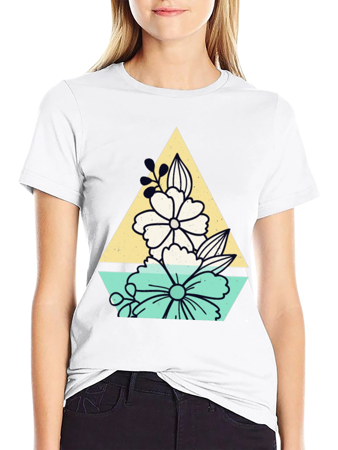 Black Floral Triangle Graphic T-Shirt view 9