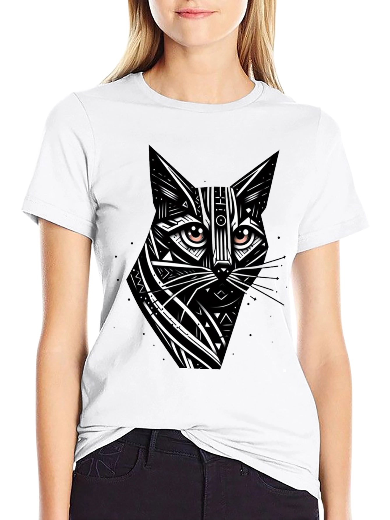Black Tribal Cat Graphic Black T-Shirt view 9