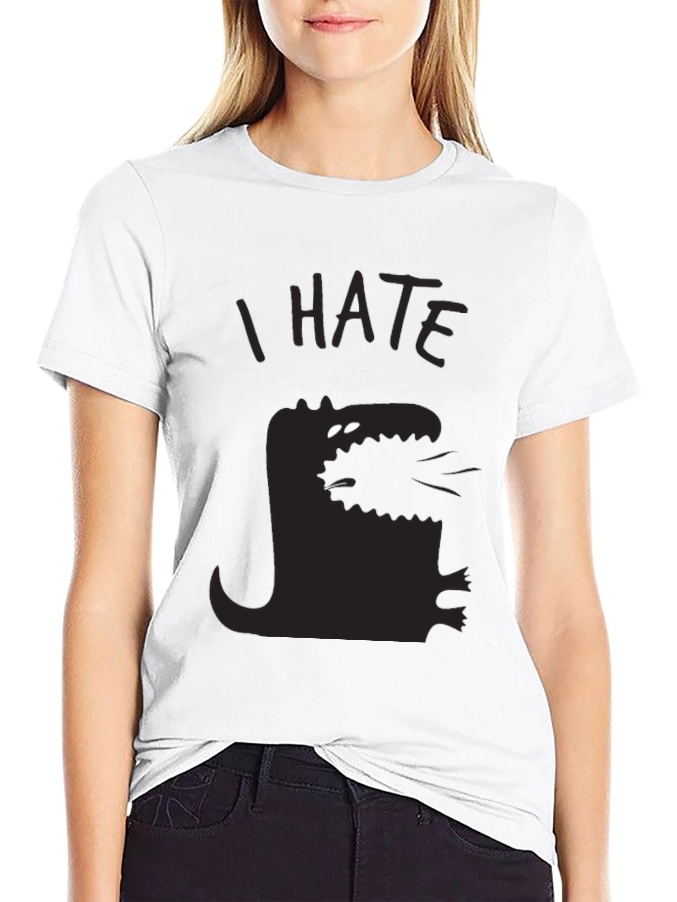 Black I Hate Dinosaur Black T-Shirt view 9