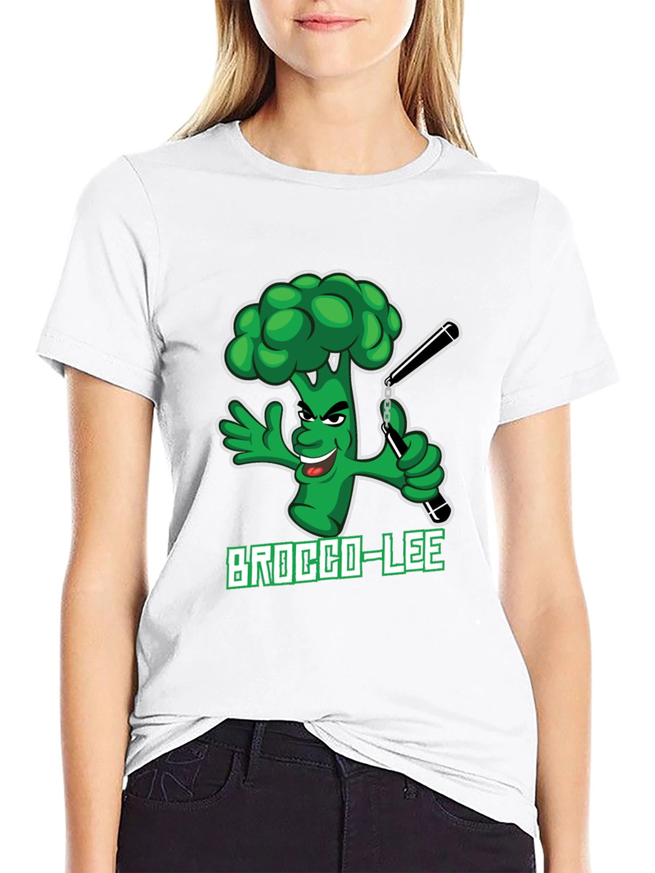 Black Brocco-Lee T-Shirt: Funny Broccoli Karate Tee view 9