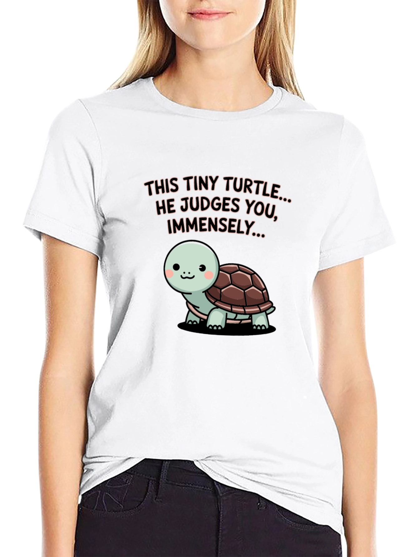 Black Tiny Turtle Judges You Graphic Tee view 9