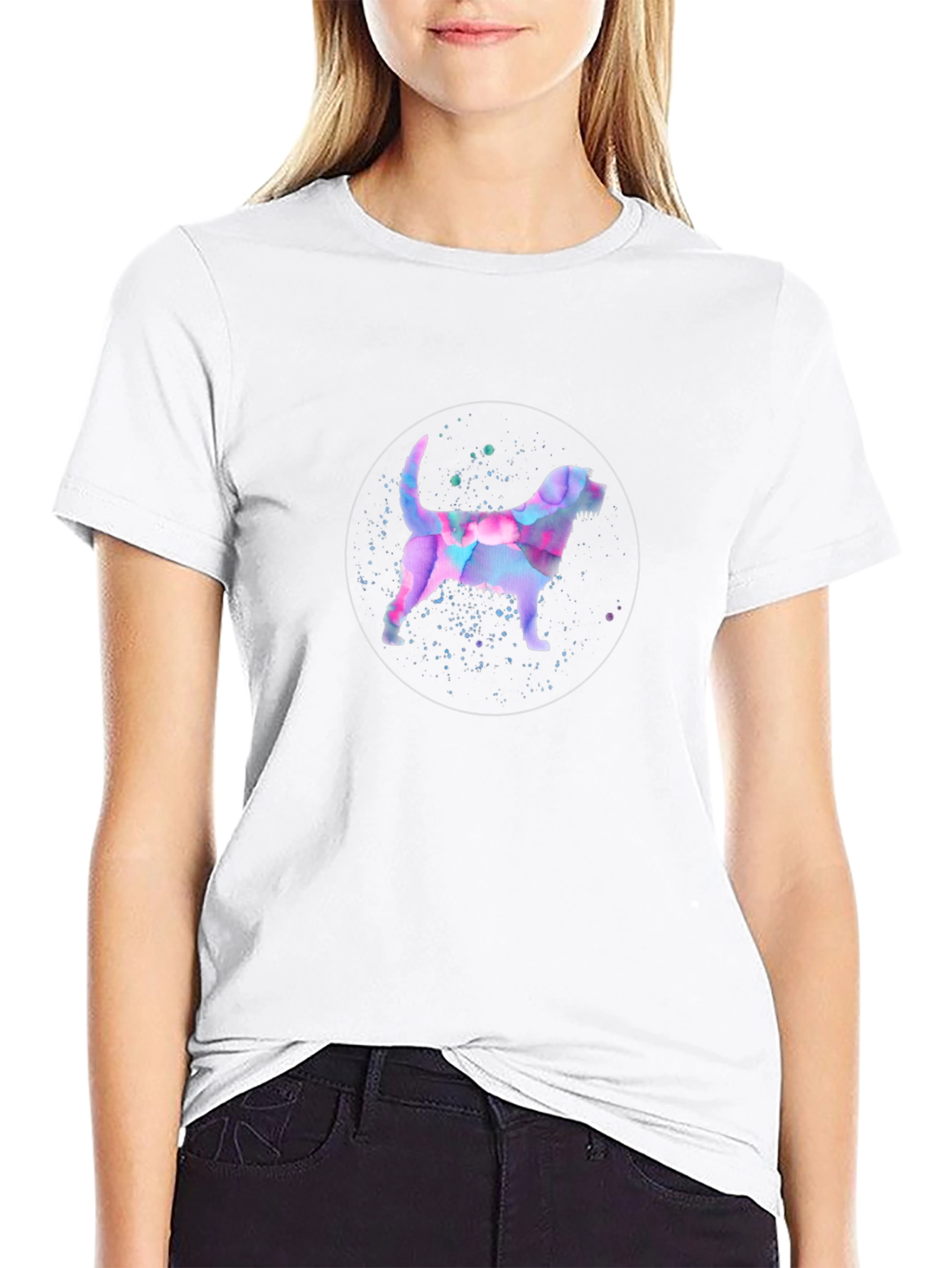 Dog Watercolor Graphic Tee - Unisex Black T-Shirt - 9