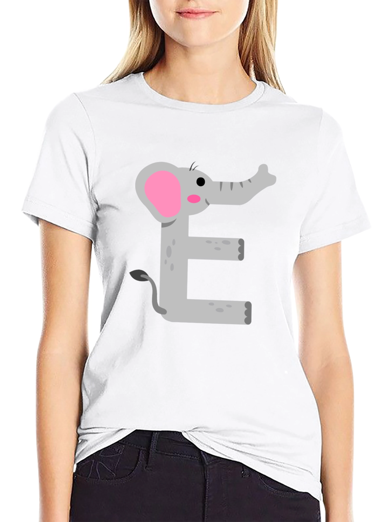 Black Elephant E Graphic Tee - Kids Alphabet Shirt view 9