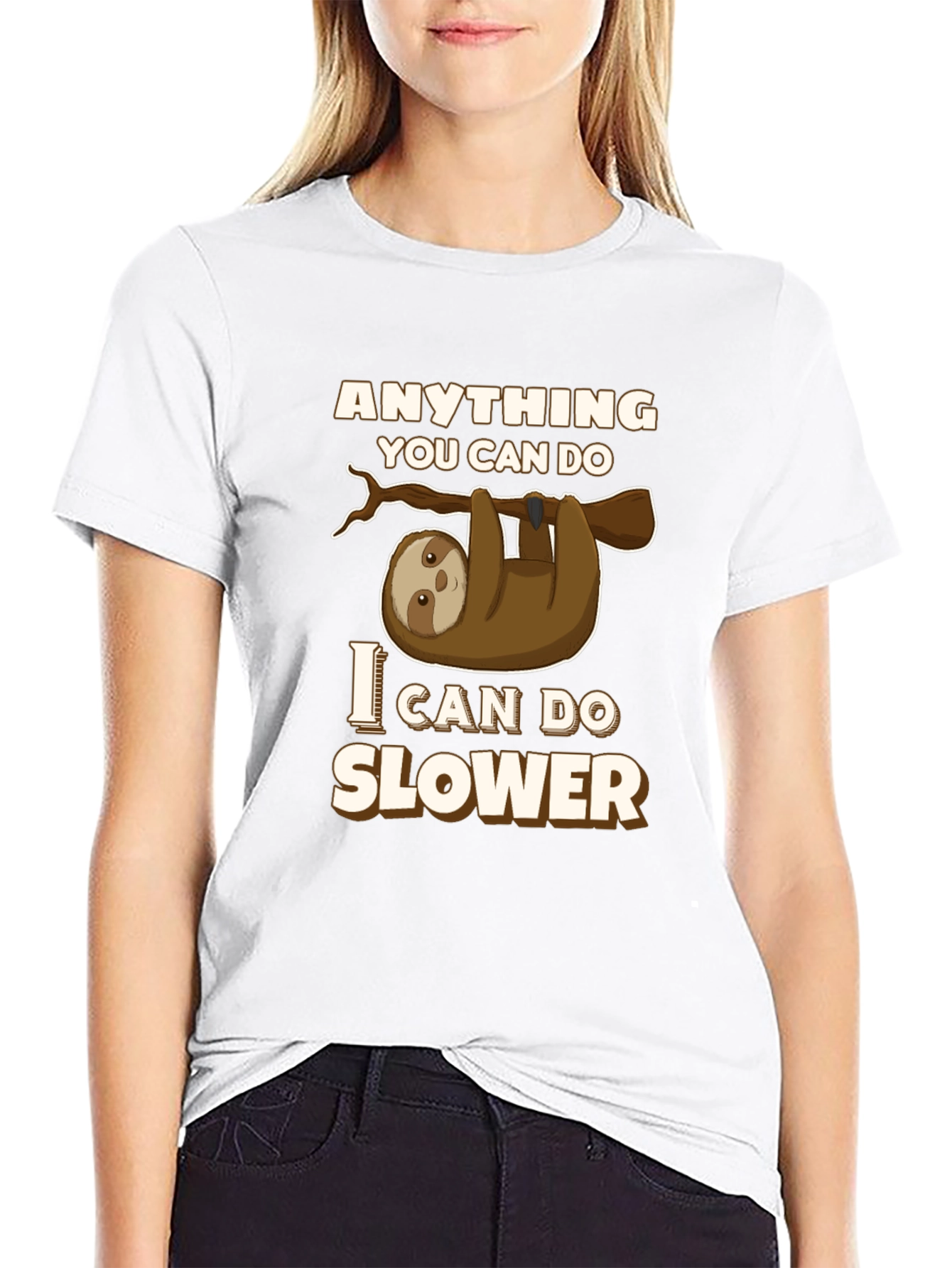 Black Funny Sloth T-Shirt - Anything You Can Do, I Can Do Slower view 9