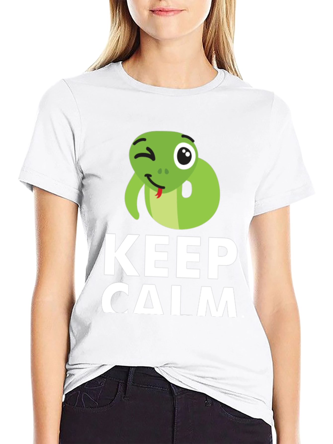 Black Keep Calm Snake Tee - Funny Graphic T-Shirt view 9