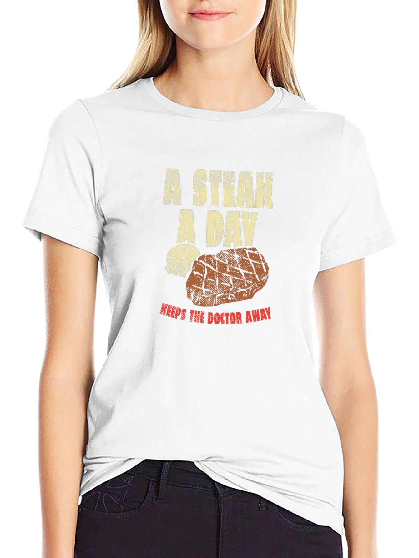 Black Funny Steak Lover T-Shirt - A Steak A Day Graphic Tee view 9