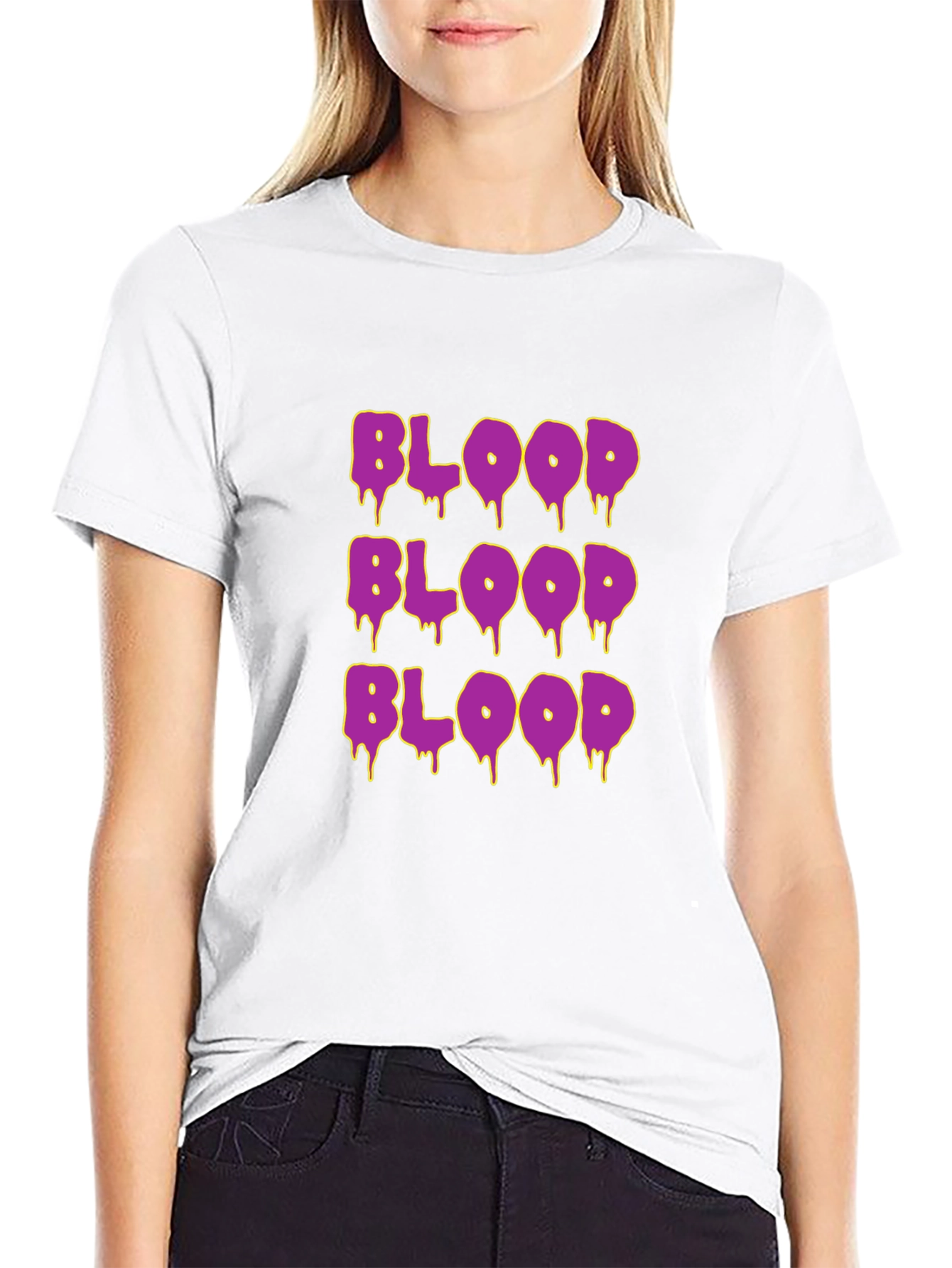 Black Blood Drip T-Shirt - Purple Novelty Graphic Tee view 9