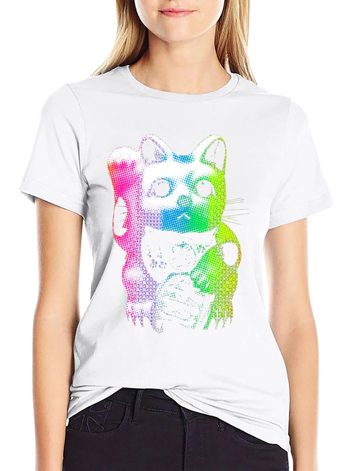Black Lucky Cat Graphic Tee - Vibrant & Stylish view 9