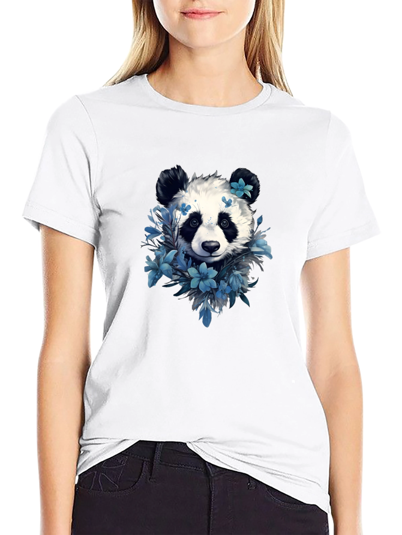 Black Panda Floral Graphic Tee - Stylish Comfort view 9