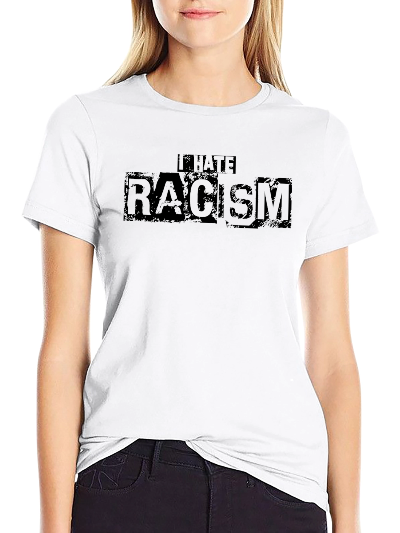 Black I Hate Racism T-Shirt view 9