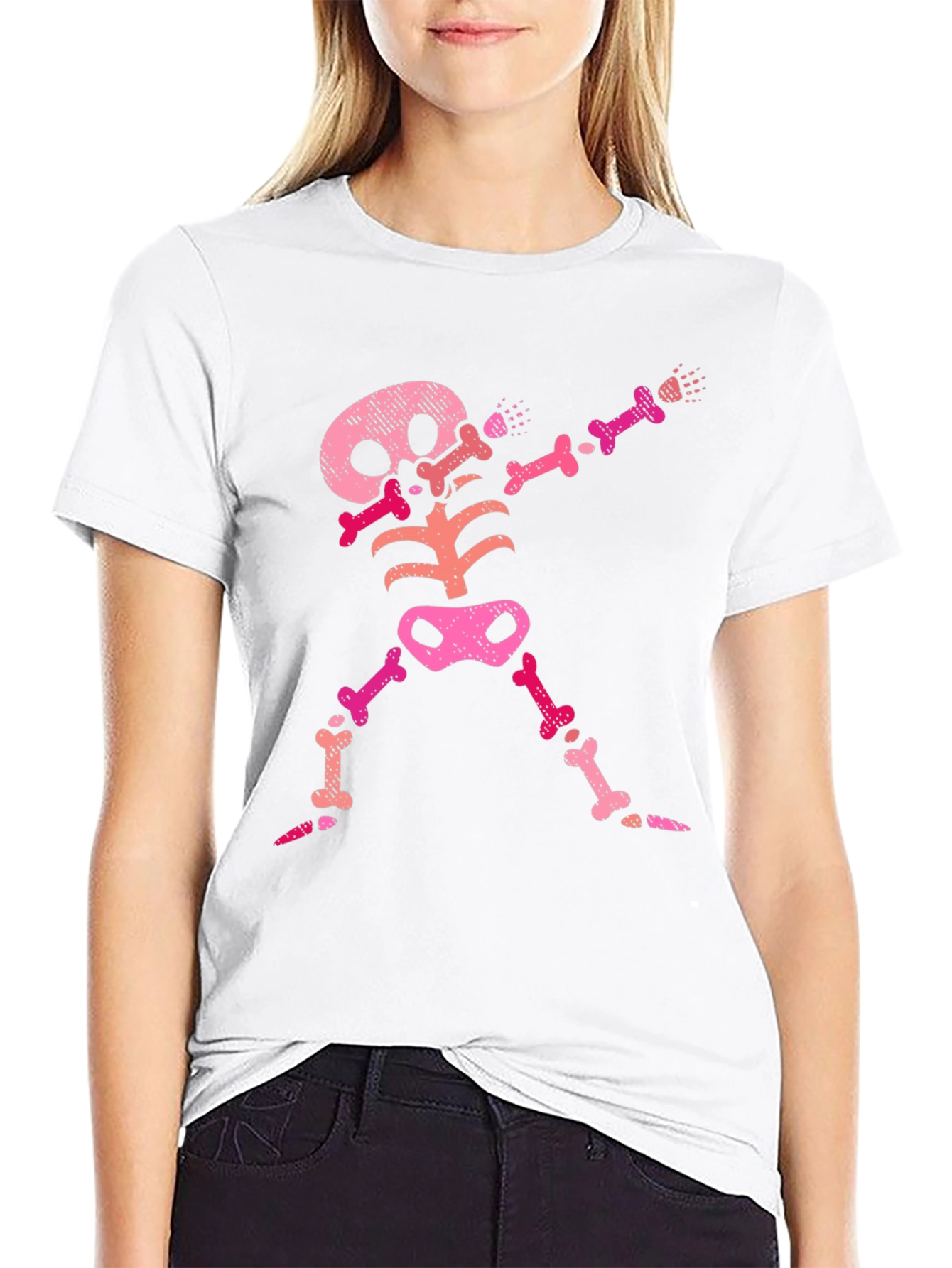 Black Pink Skeleton Dab Black T-Shirt view 9