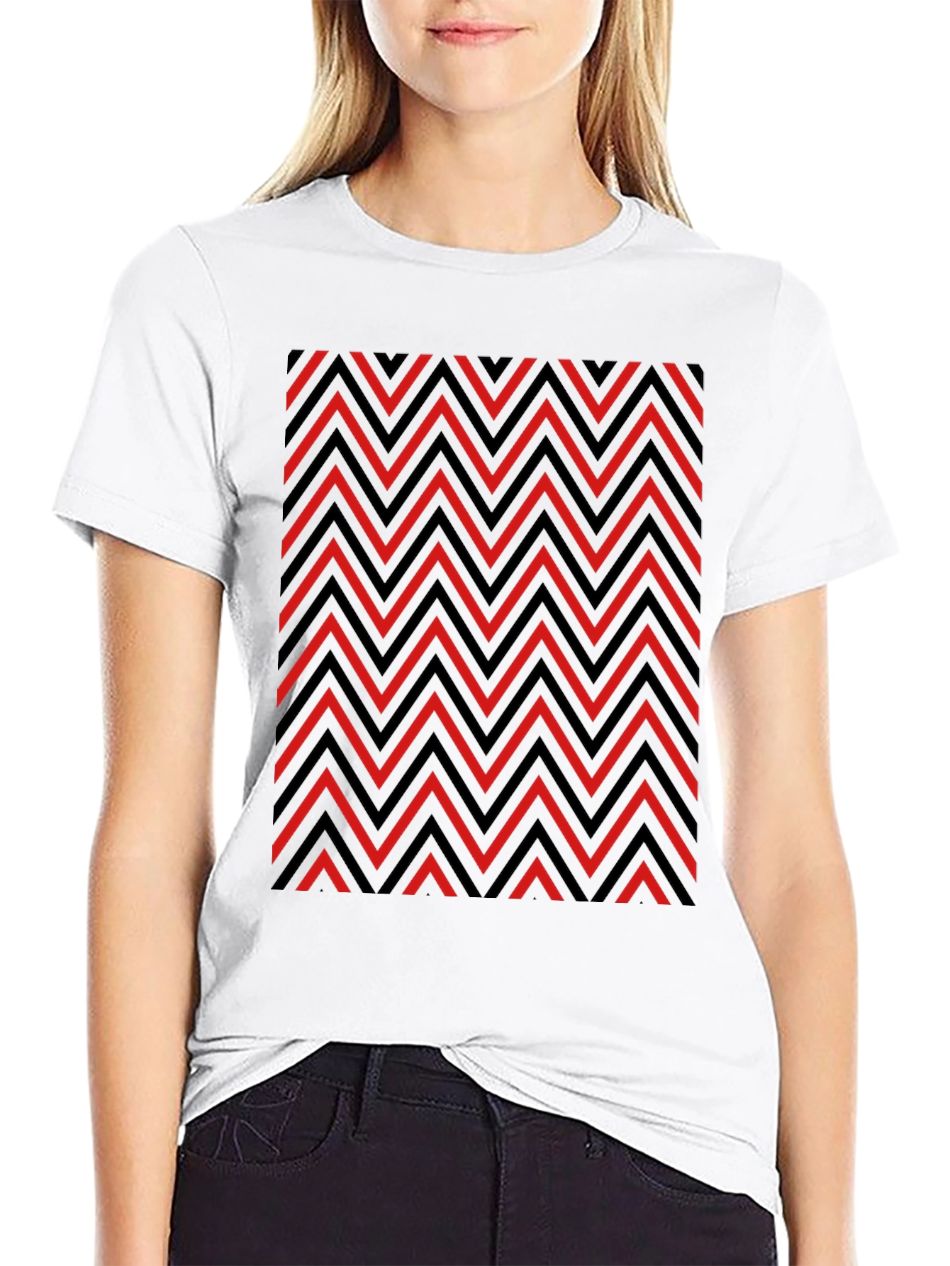 Black Zigzag Patterned Graphic Tee - Red and Black view 9