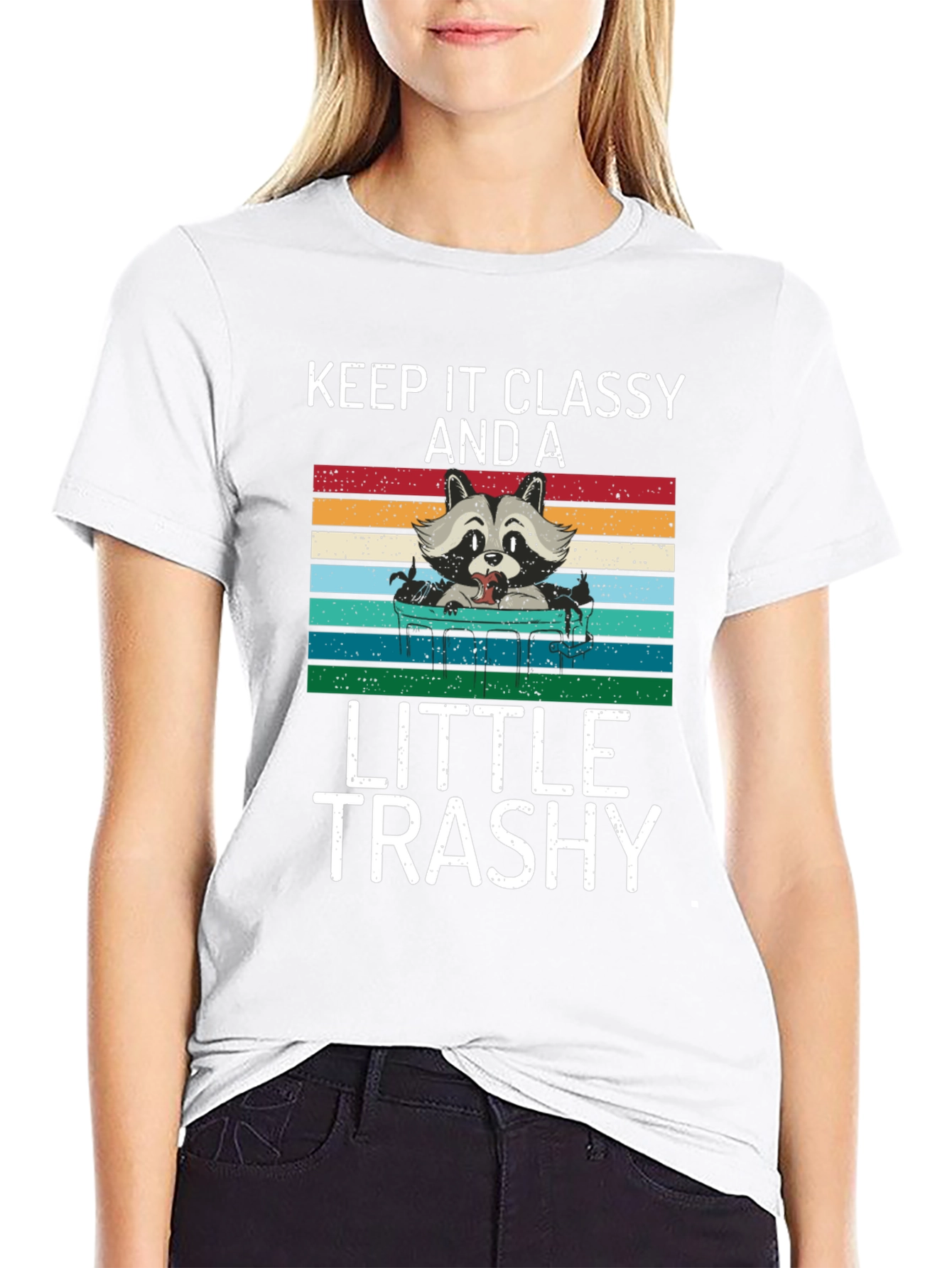 Black Keep It Classy And A Little Trashy Raccoon Graphic Tee view 9