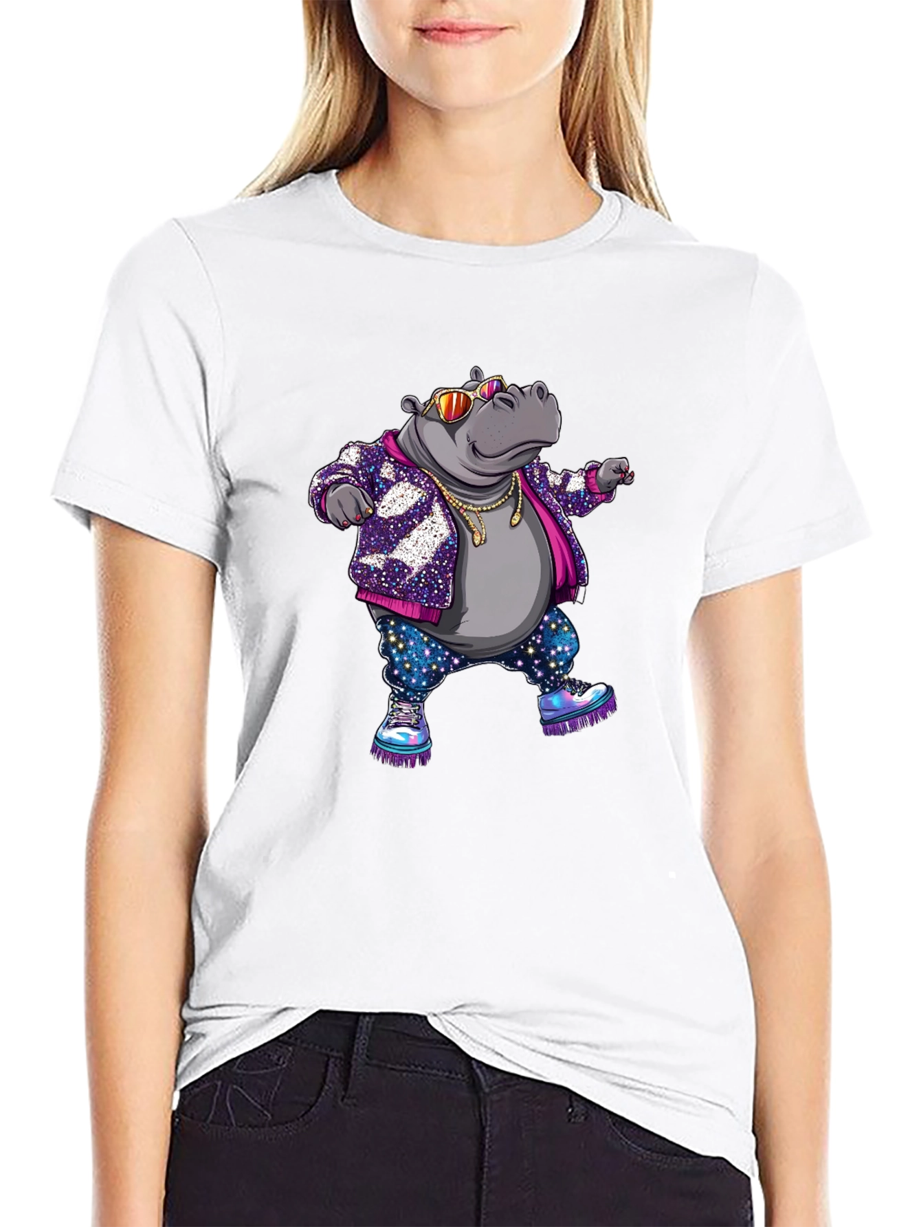 Black Cool Hippo Graphic T-Shirt view 9