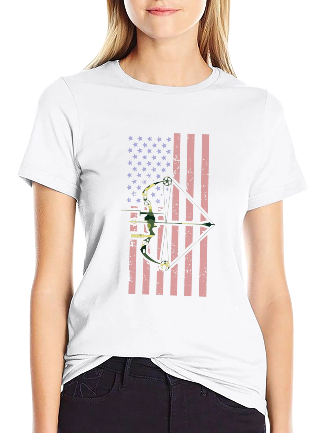 Black American Flag Bow Hunting T-Shirt view 9