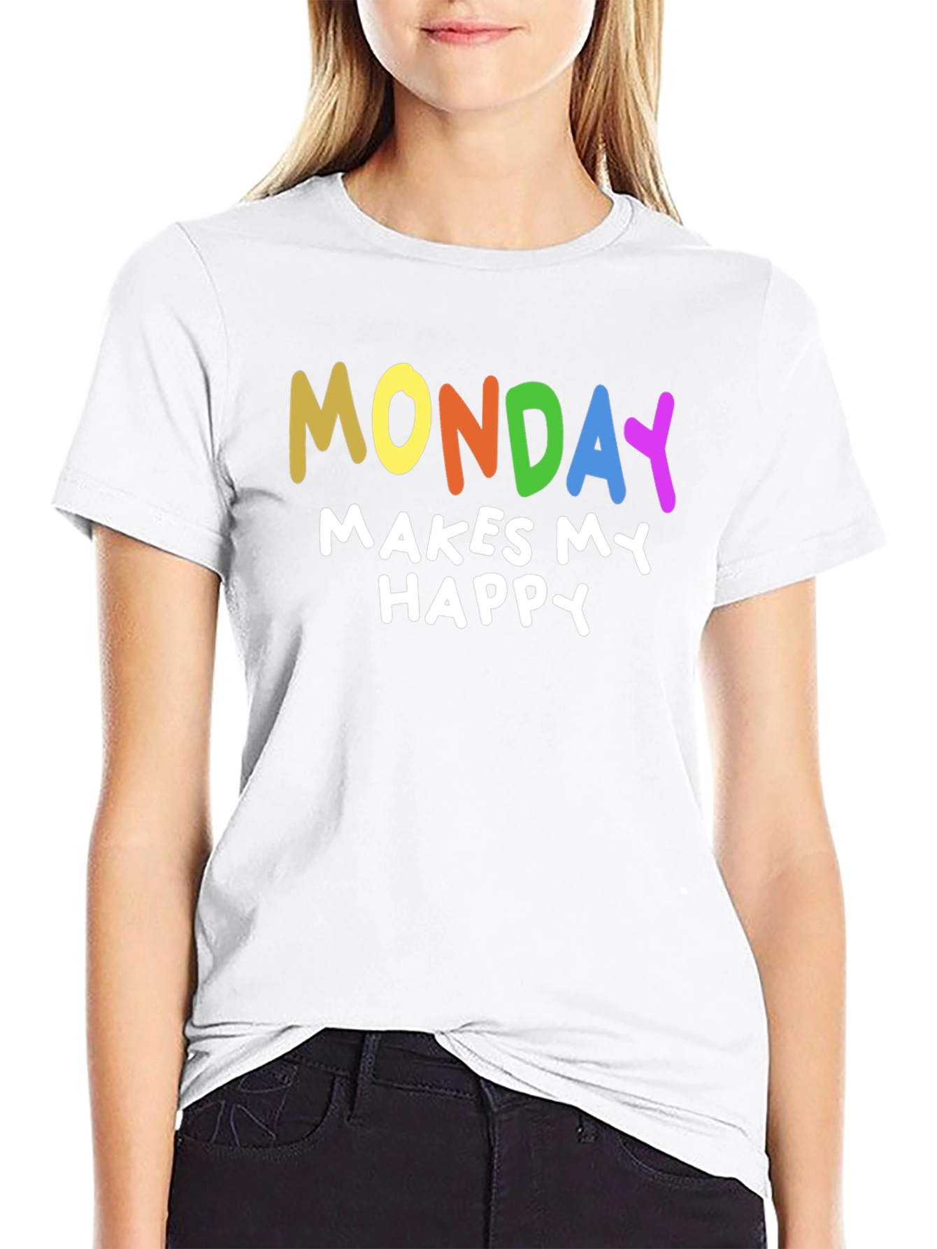 Black Funny Monday Makes Me Happy T-Shirt view 9